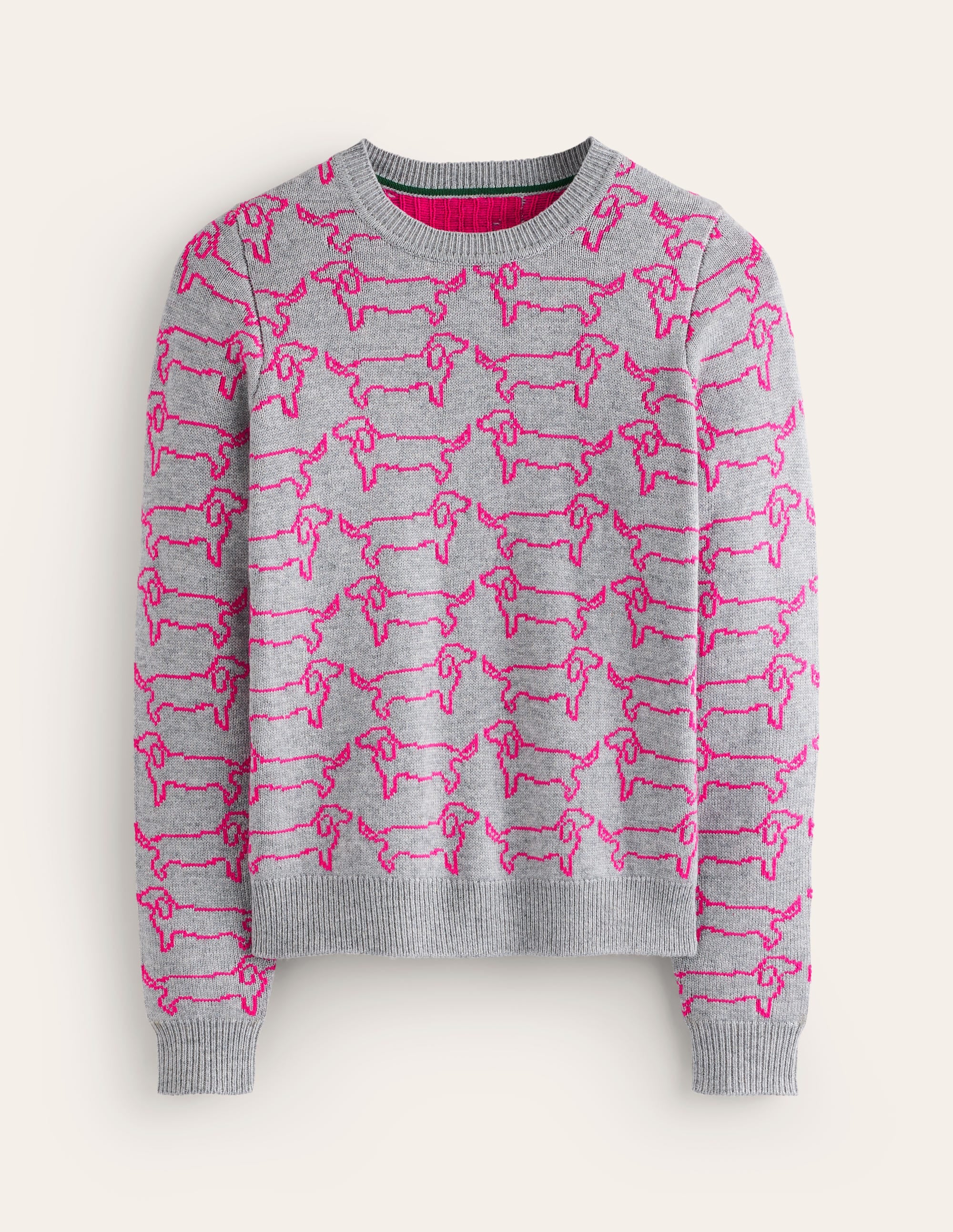 Heather Jacquard-Pullover-Grau Meliert, Rosa Dackel - Image 6