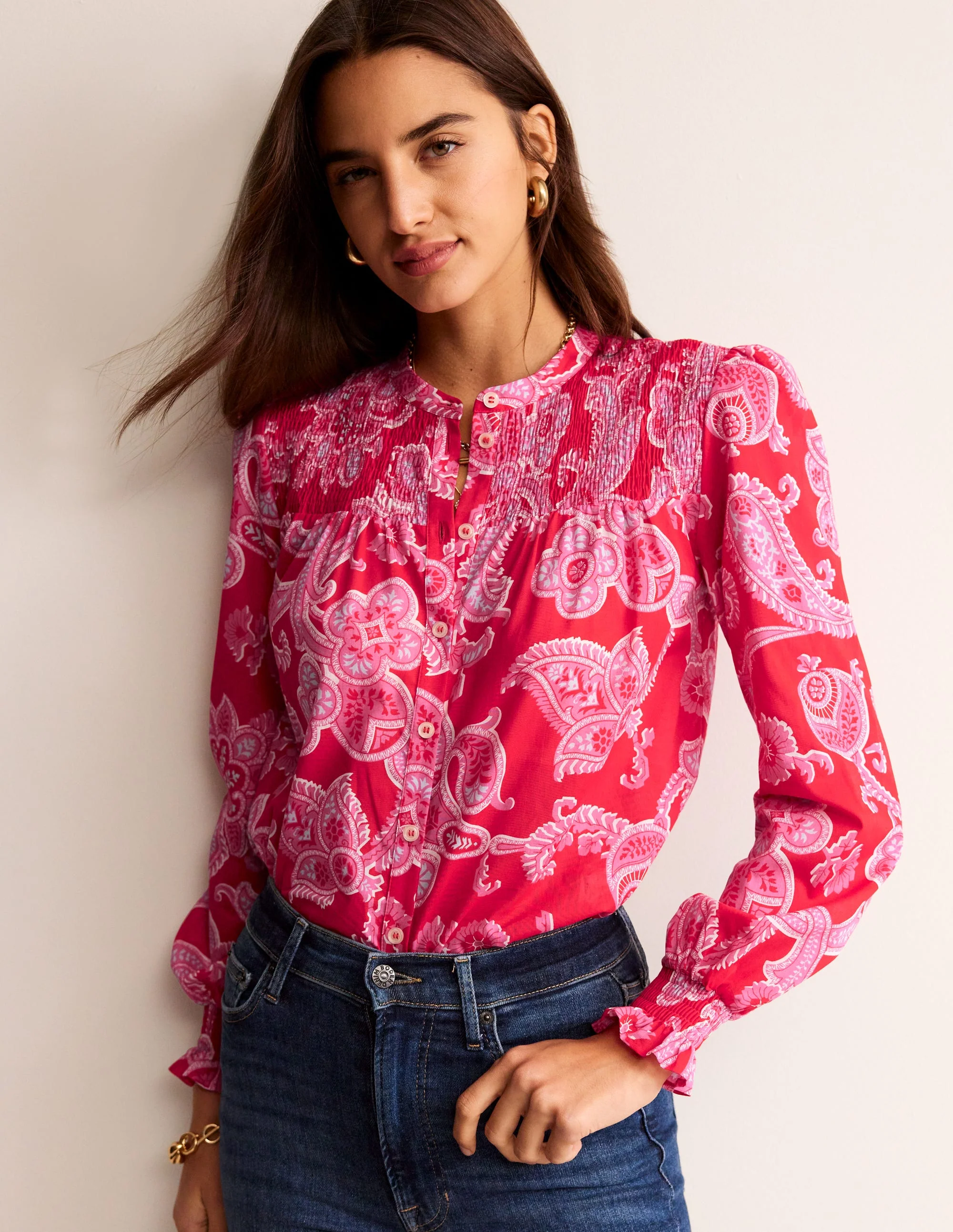 Helena Baumwoll-Bluse-Flame Scarlet, Cascade Paisley - Image 4