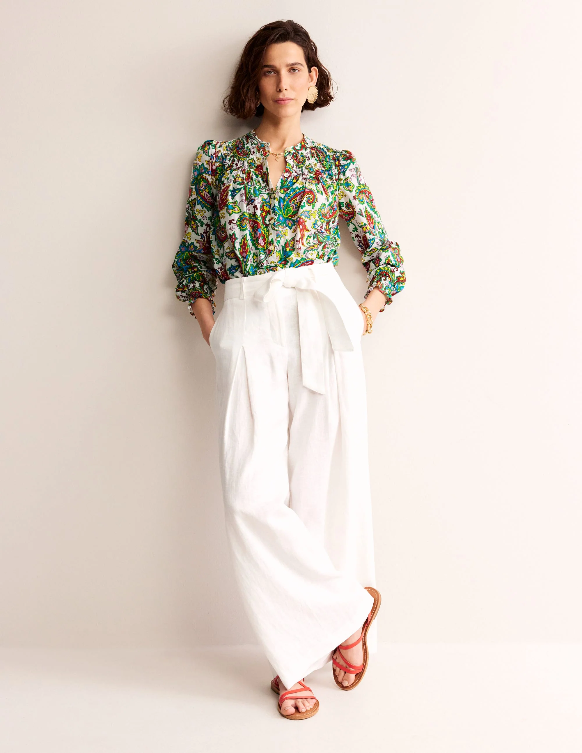Helena Baumwoll-Bluse-Naturweiß, Paisley Azurblau - Image 4