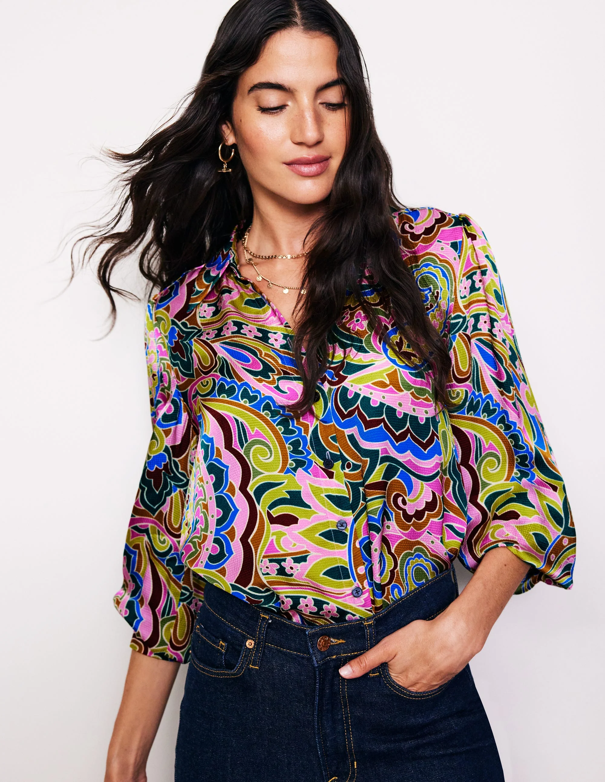 Hemd aus gehämmertem Satin-Bunt, Motiv Paisley Pome