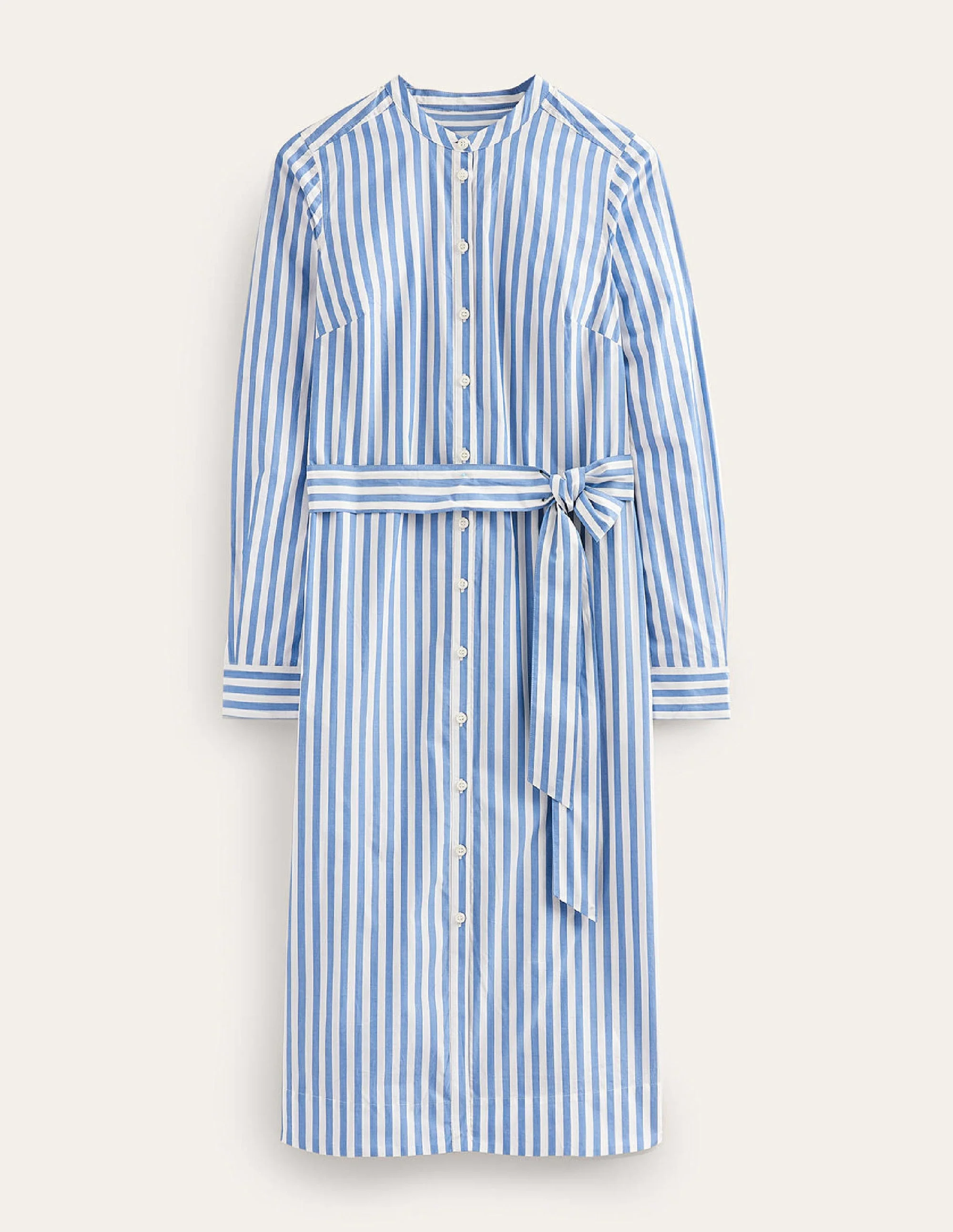 Hemdblusenkleid aus Baumwolle mit Gürtel-Saphirblau/Naturweiß, Gestreift - Image 5