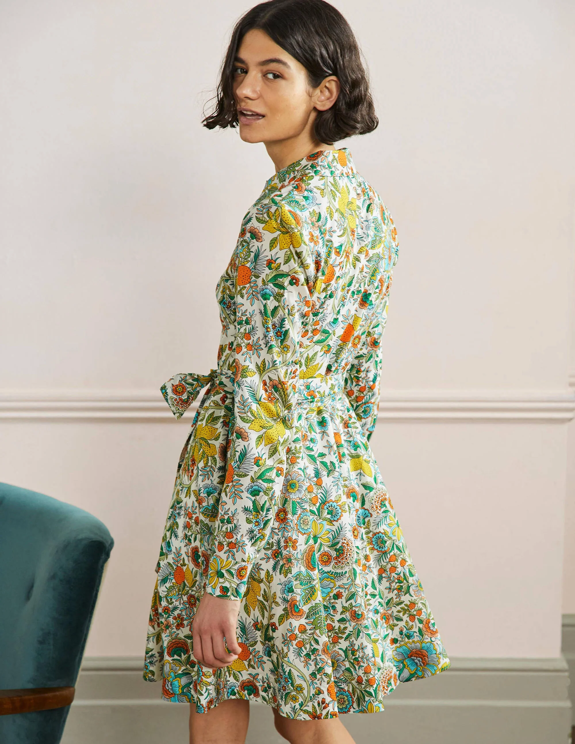 Hemdblusenkleid aus Baumwolle-Naturweiß, Rauchgelb - Image 4