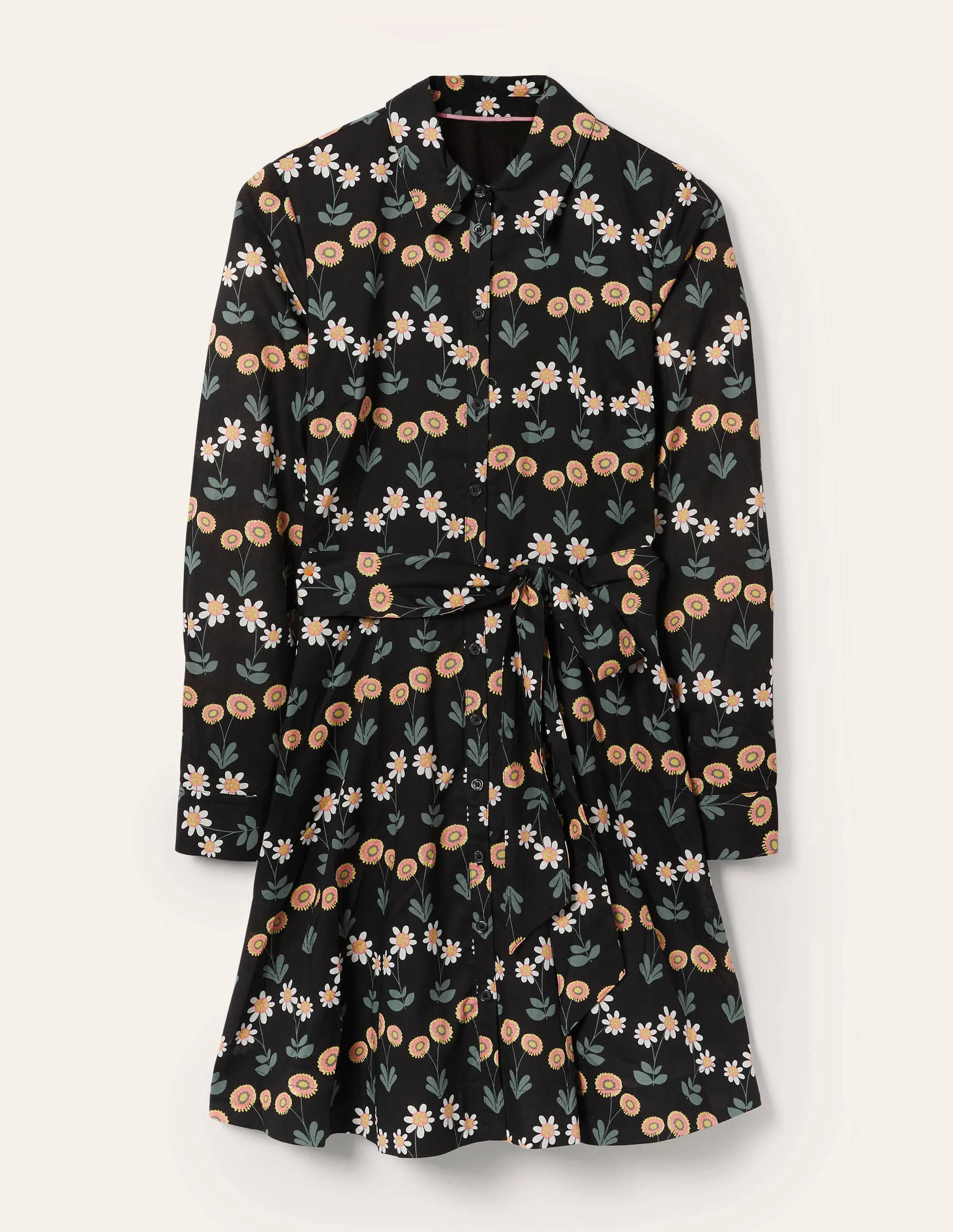 Hemdblusenkleid aus Baumwolle-Schwarz, Zarte Gänseblümchen - Image 5