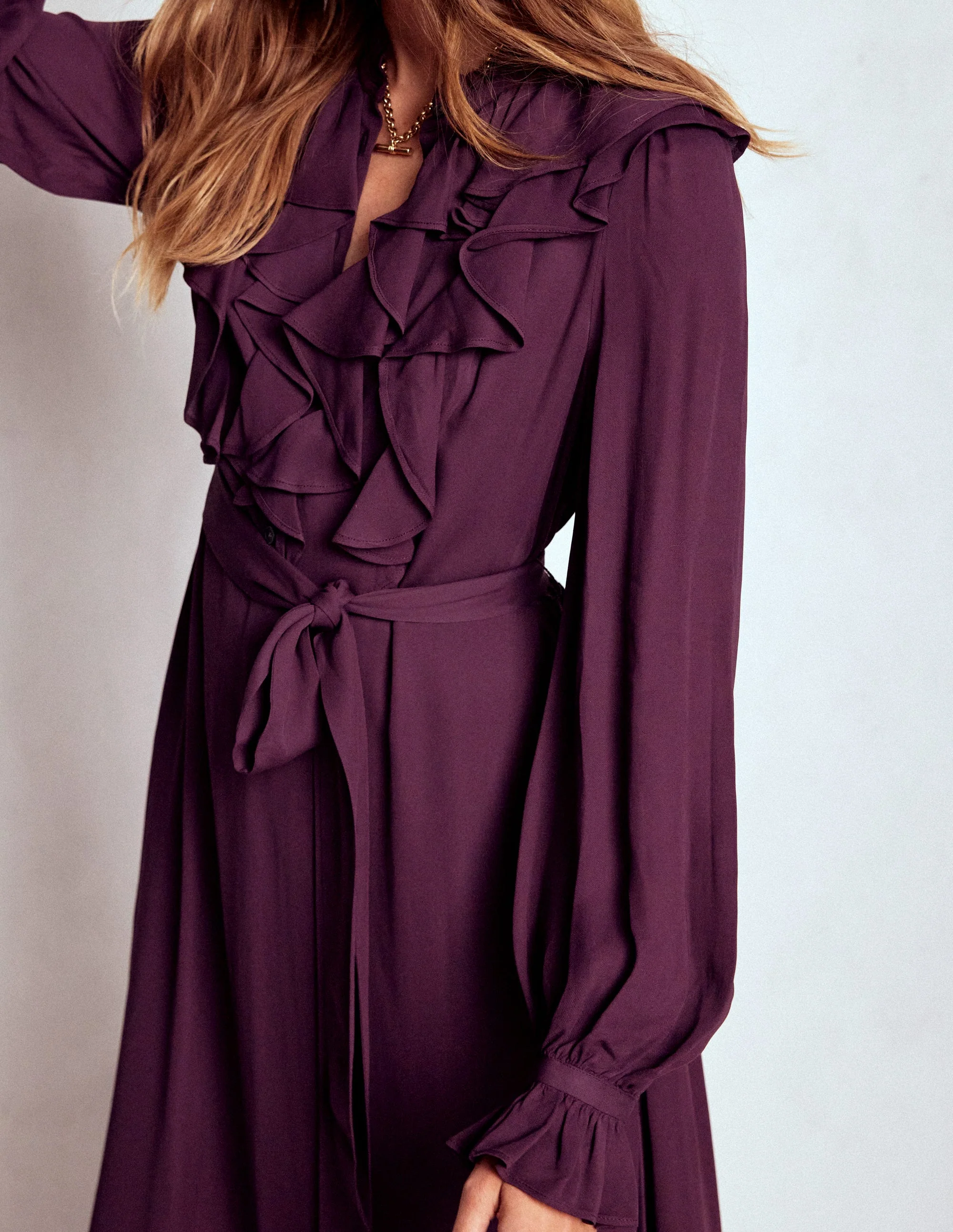 Hemdblusenkleid mit Rüschen vorn-Dunkle Kirsche - Image 2