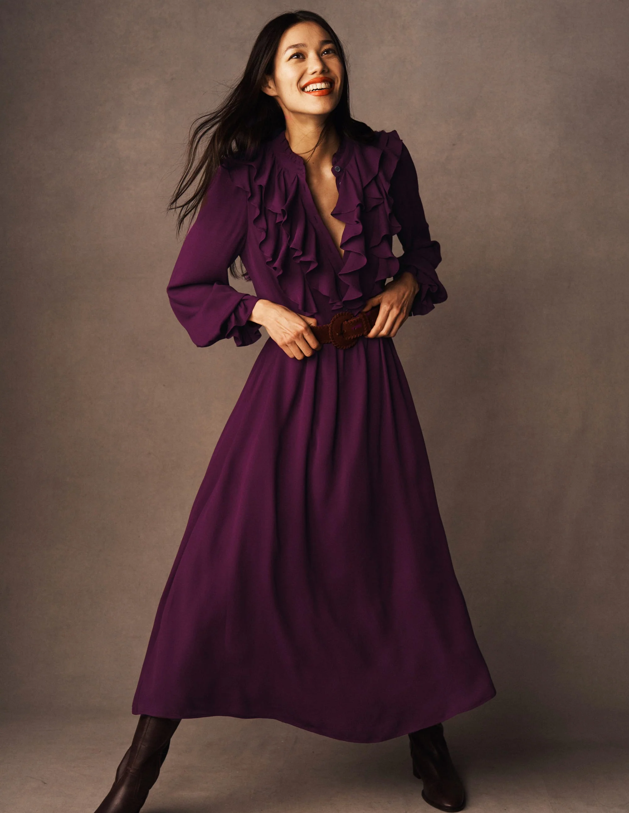 Hemdblusenkleid mit Rüschen vorn-Dunkle Kirsche - Image 6