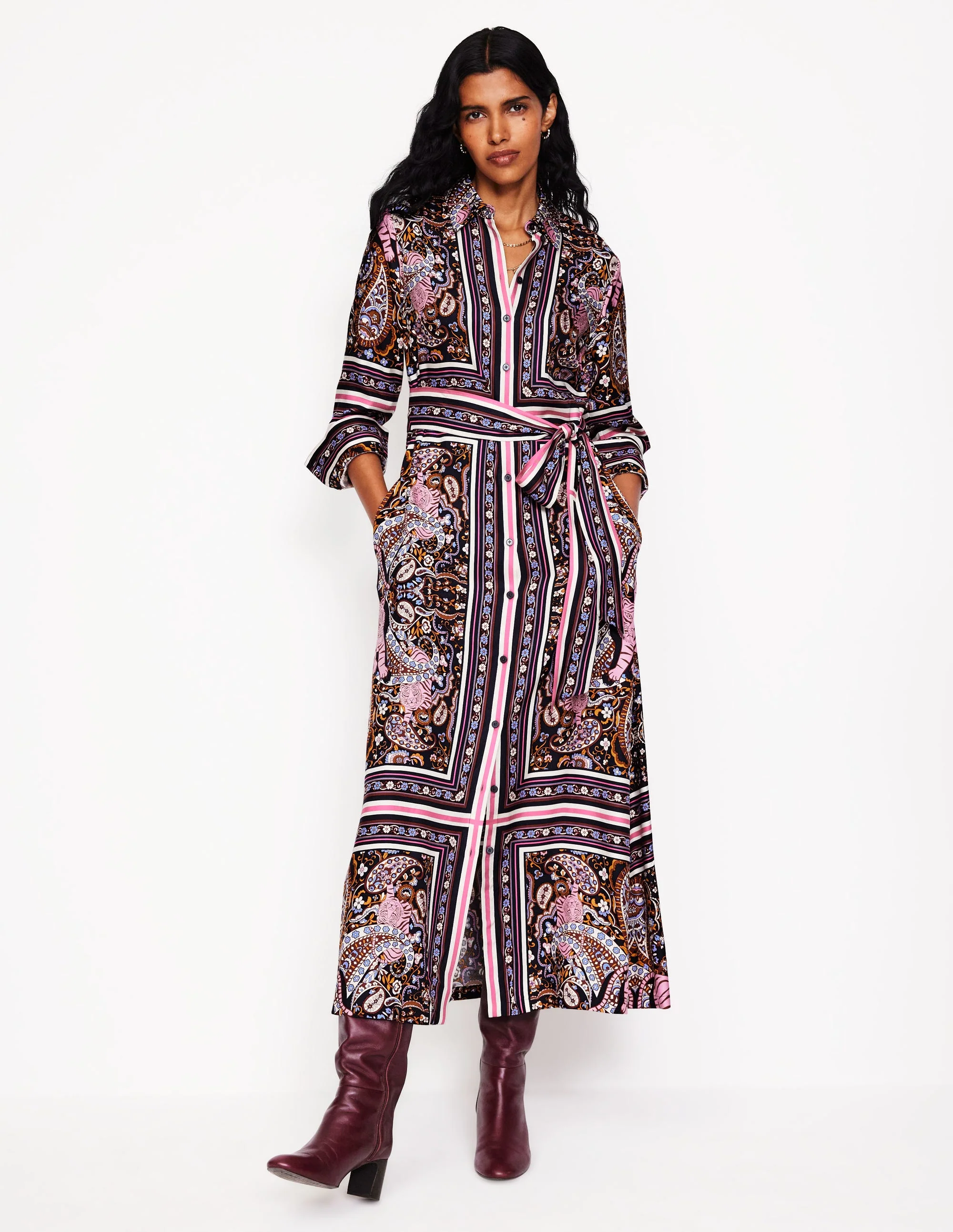 Hemdkleid mit Tuch-Design-Französisches Marineblau, Tigerblüte - Image 4