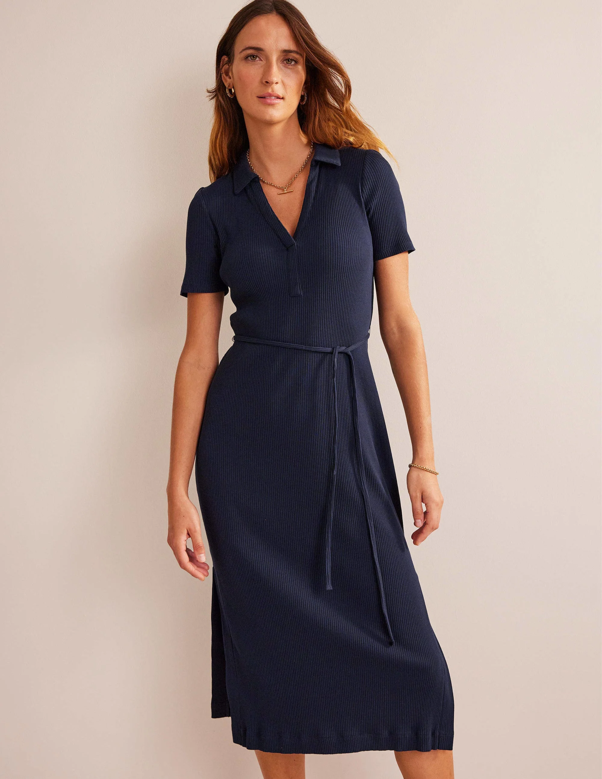 Henley Hemdblusenkleid-Marineblau - Image 4