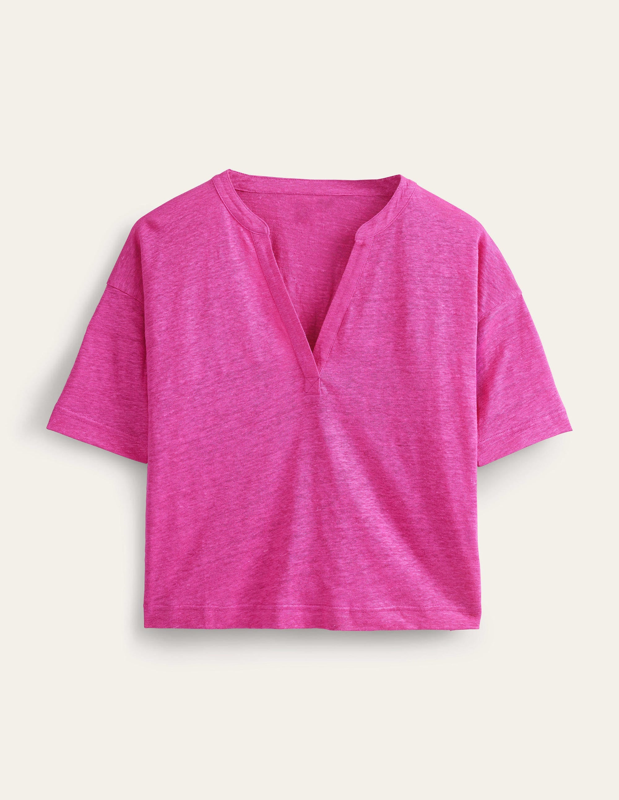 Henley-Oberteil aus Leinen mit gekerbtem Ausschnitt-Magenta - Image 5