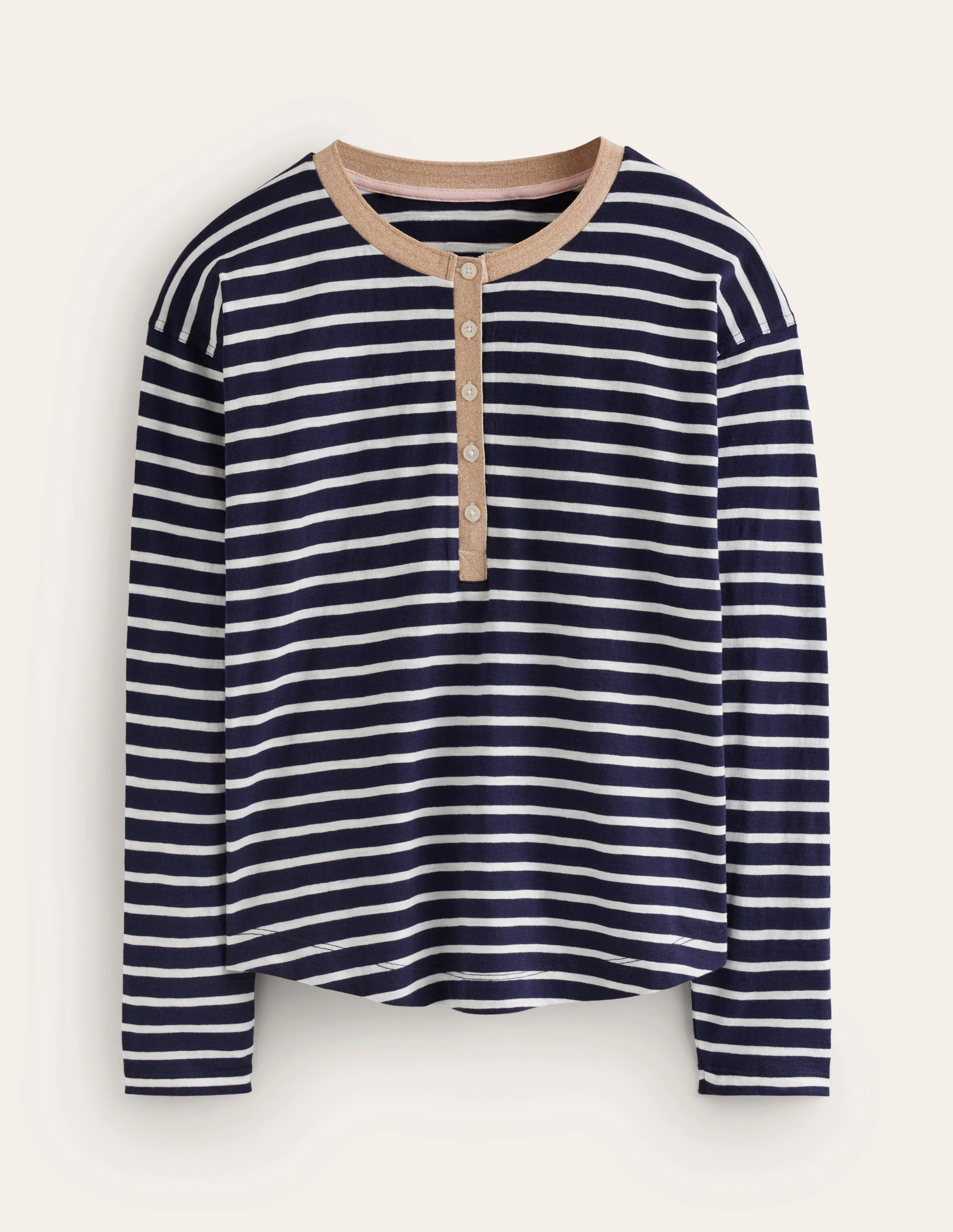 Henley-Oberteil mit Metallic-Besatz-Marineblau, Naturweiß Gestreift - Image 5