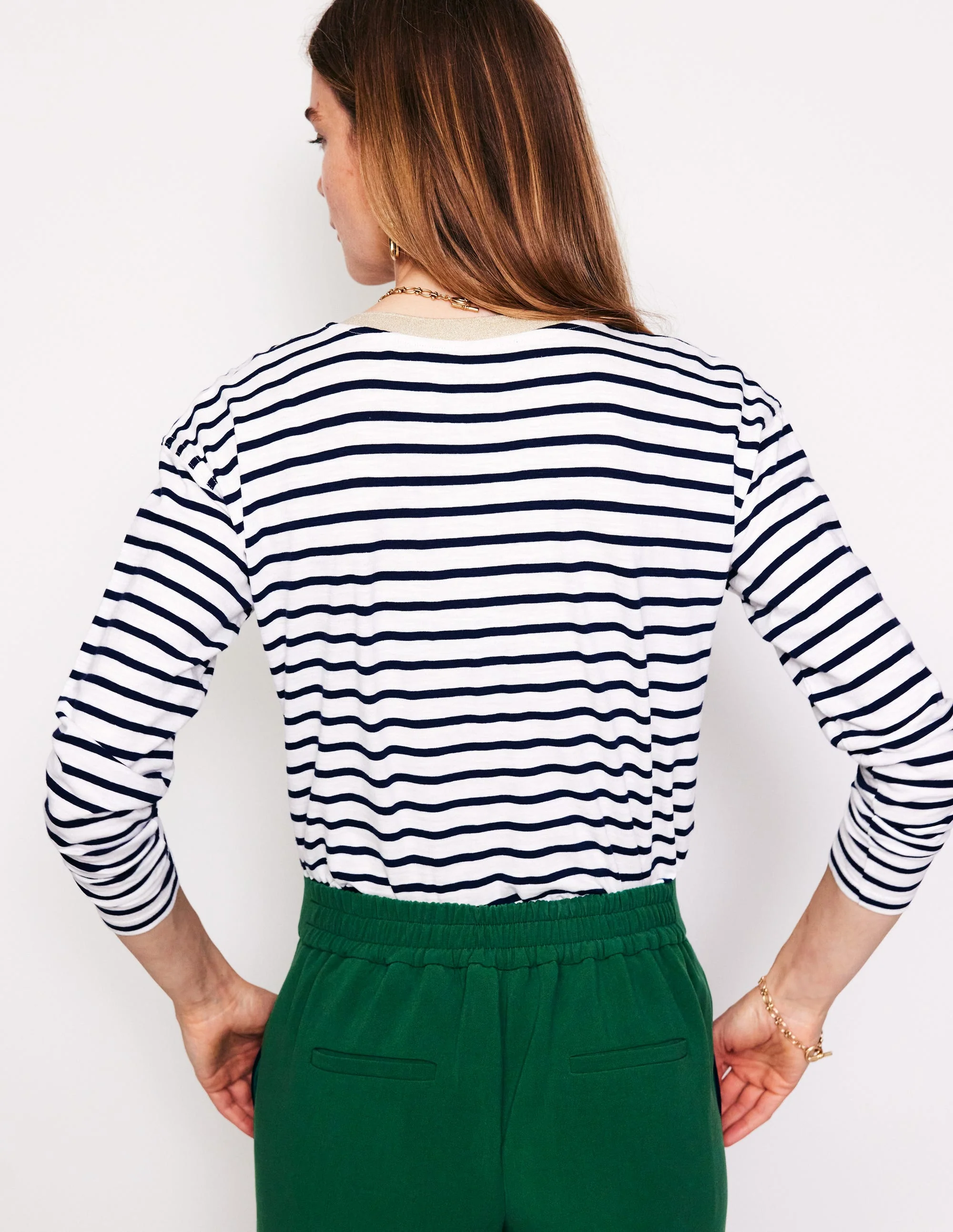 Henley-Oberteil mit Metallic-Besatz-Naturweiß/Navy, Gestreift - Image 3