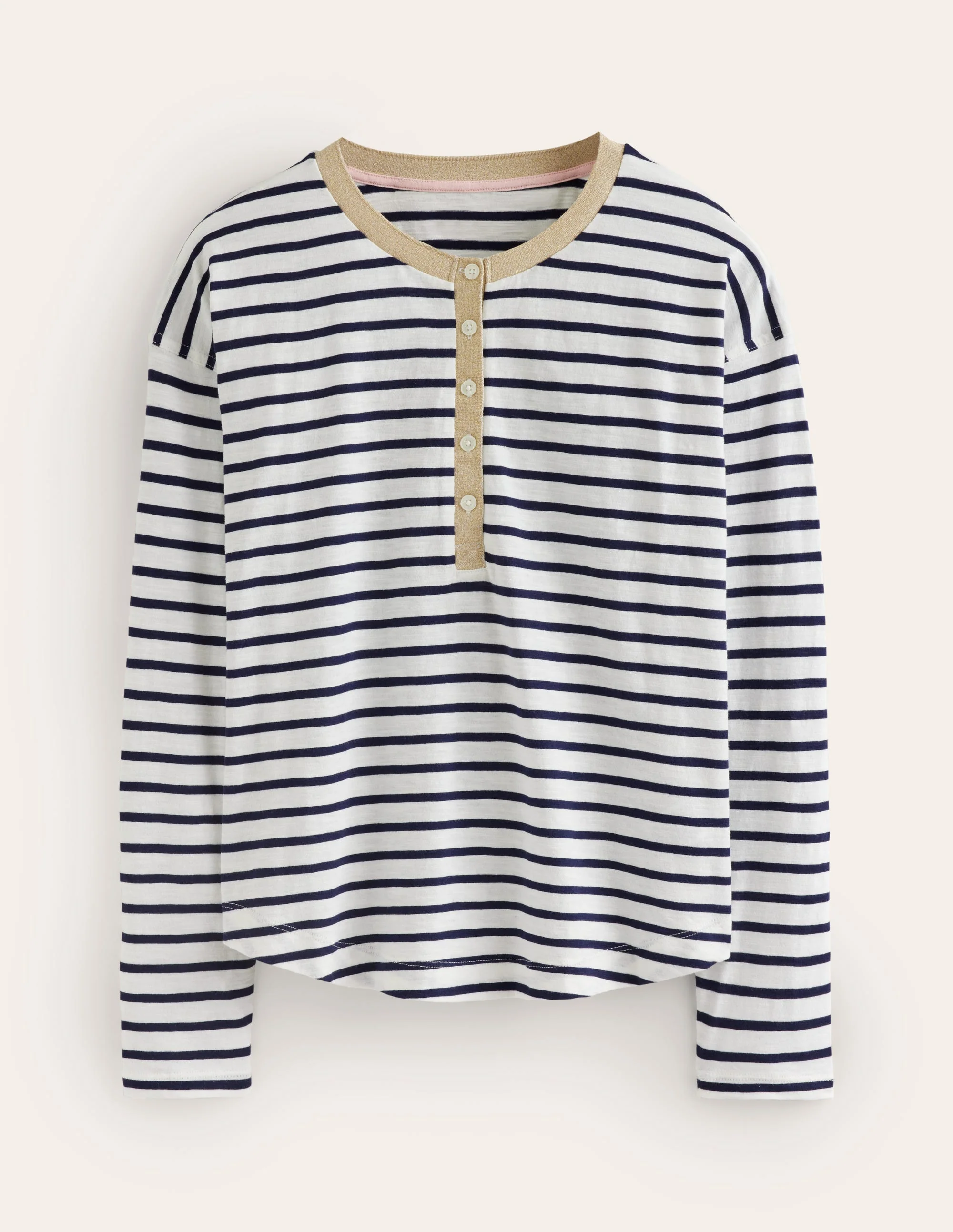 Henley-Oberteil mit Metallic-Besatz-Naturweiß/Navy, Gestreift - Image 5