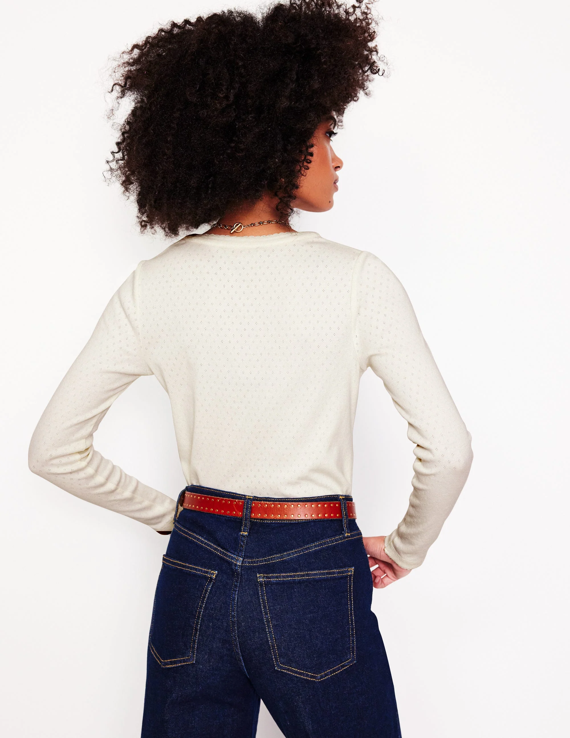 Henley Pointelle-Oberteil-Ivory and Navy Spot - Image 3