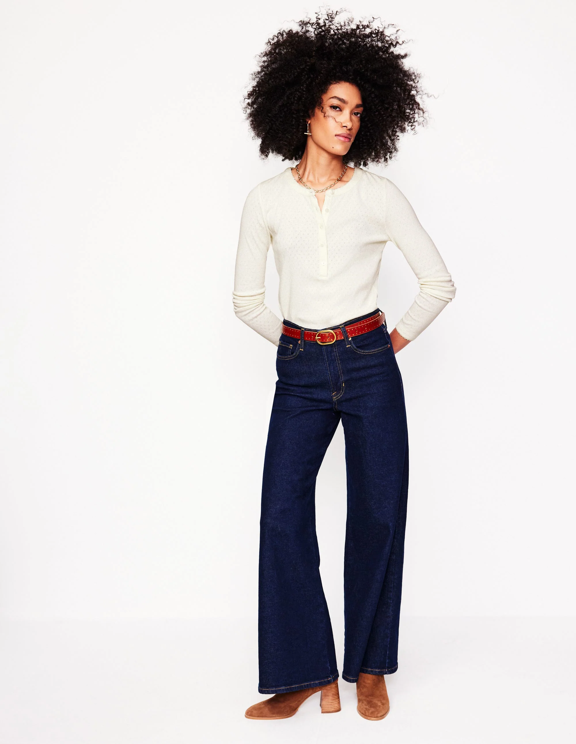 Henley Pointelle-Oberteil-Ivory and Navy Spot - Image 4
