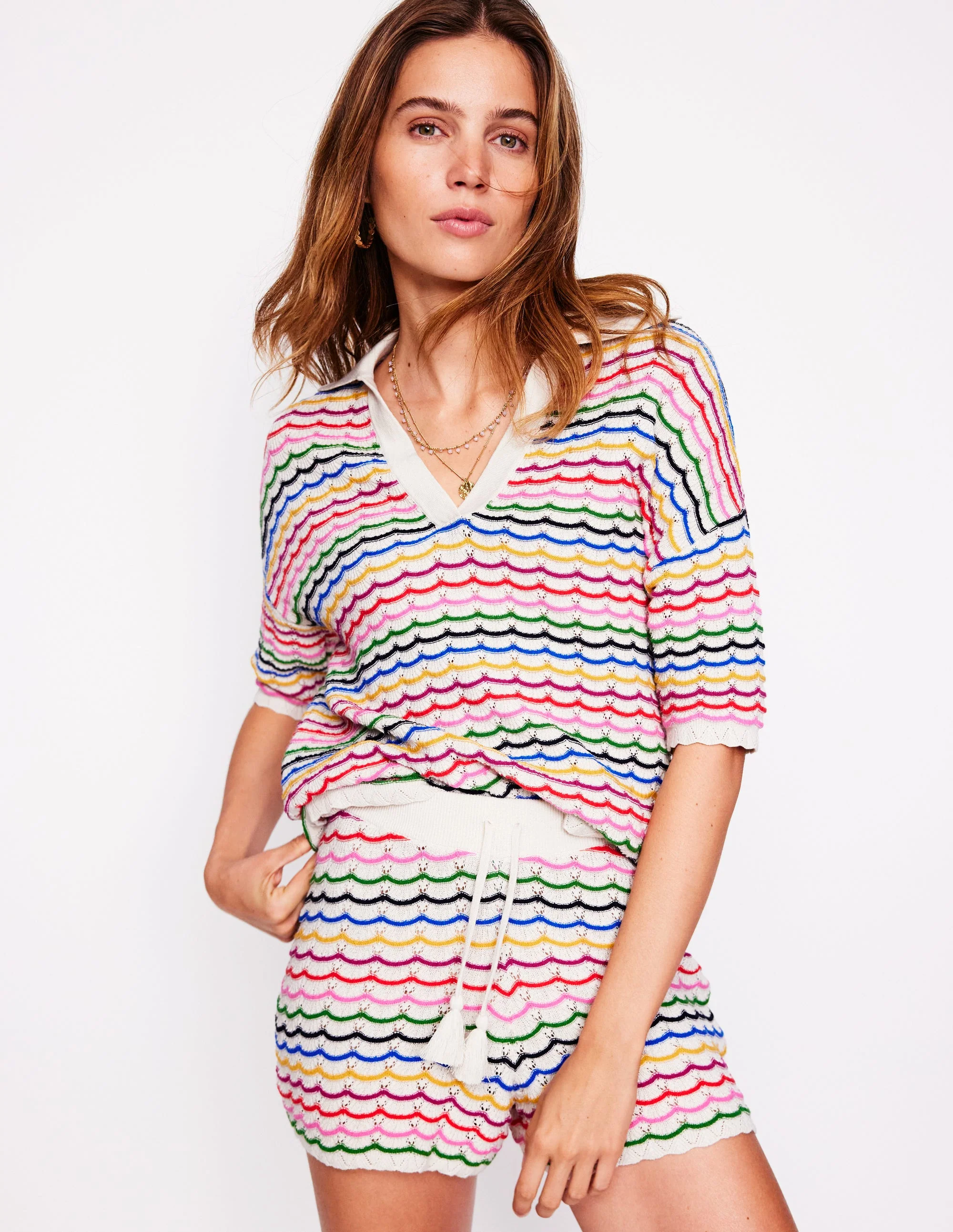 Henley-Pullover mit Kragen-Bunt, Regenbogen