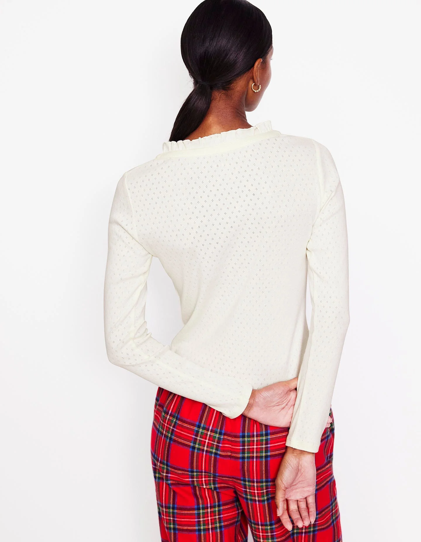 Henley Schlafanzugoberteil-Ivory and Navy Spot - Image 3