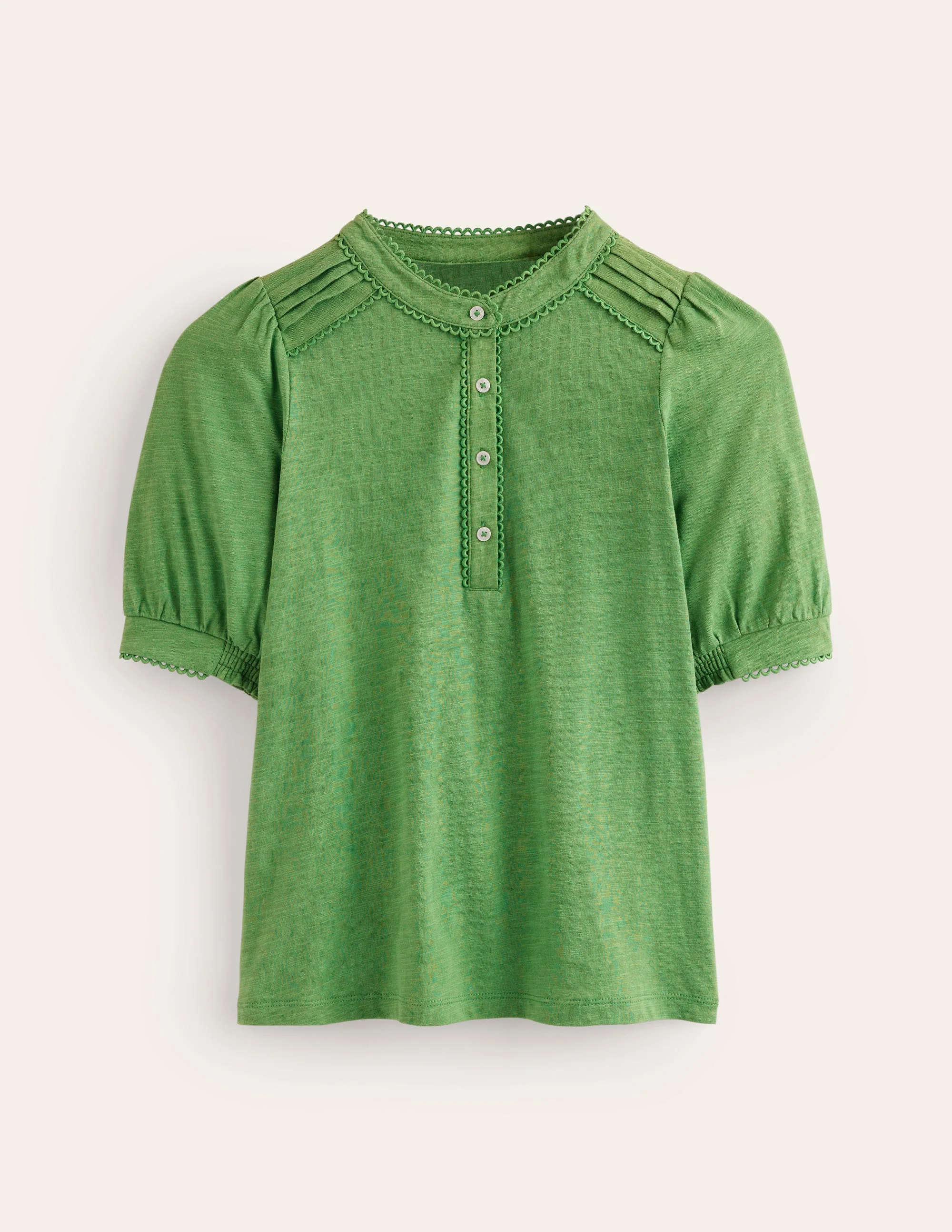 Henley-Shirt mit Biesen und Puffärmeln-Grün - Image 5