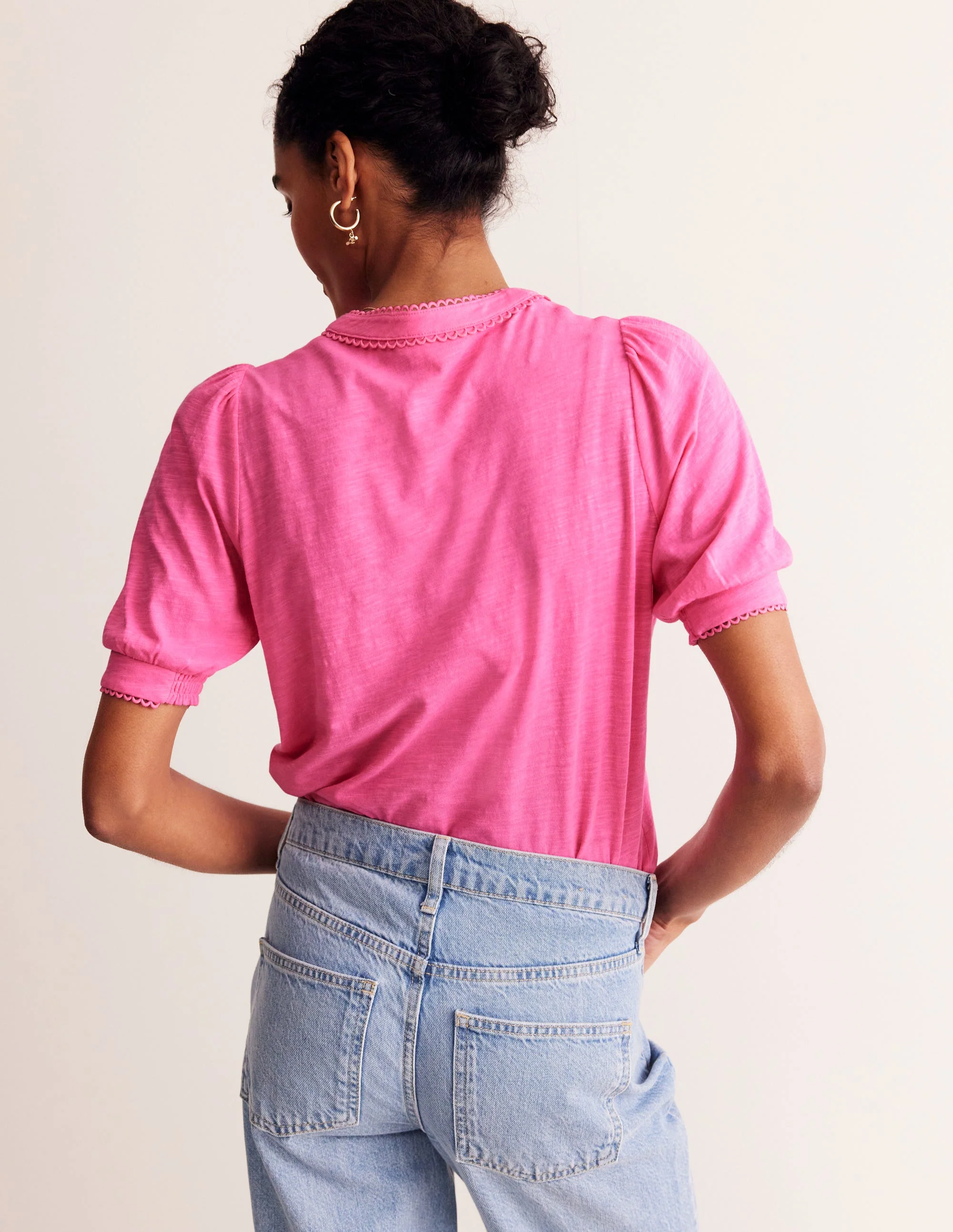 Henley-Shirt mit Biesen und Puffärmeln-Pink - Image 3