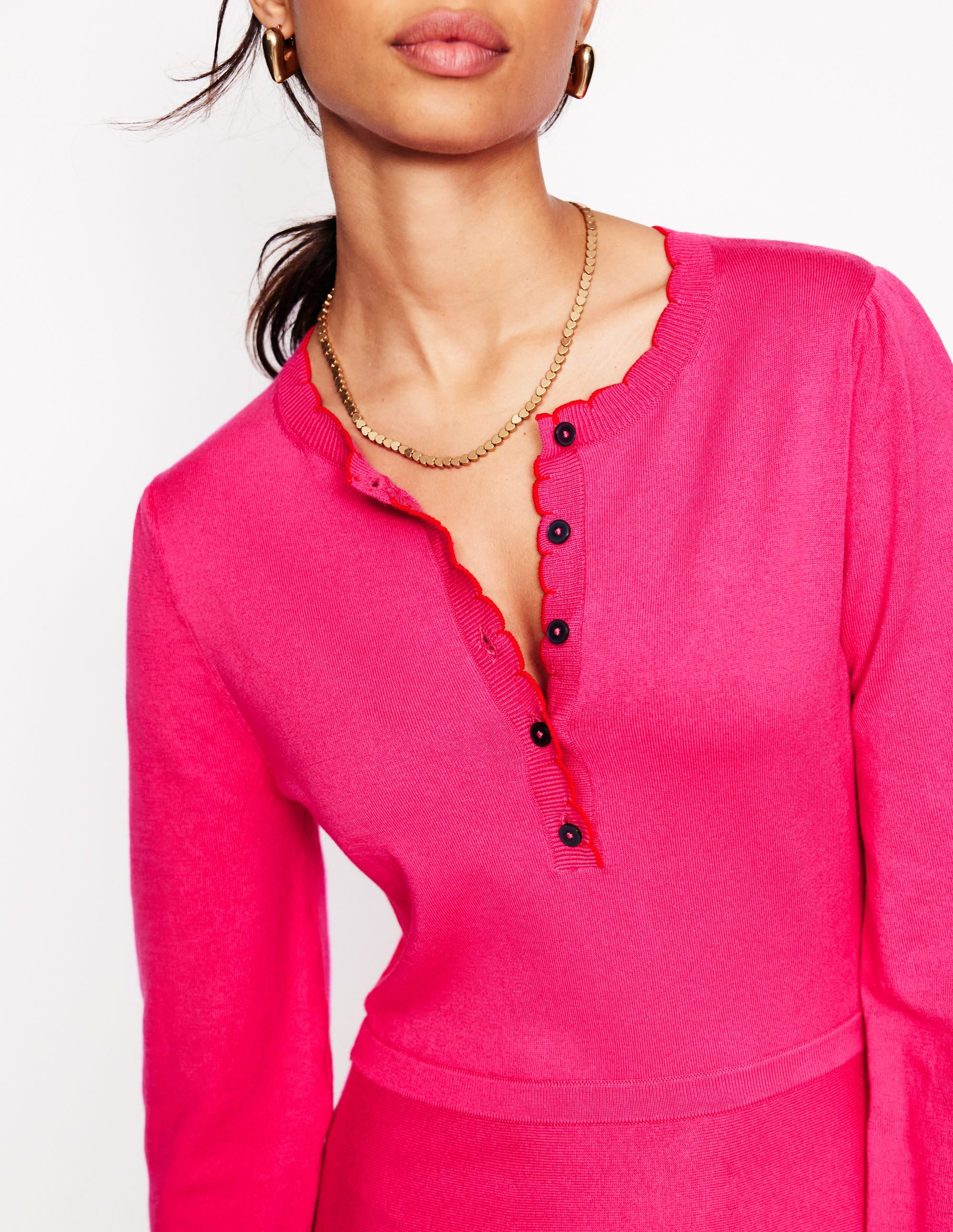 Henley-Strickkleid mit Muschelsaum-Rosarot - Image 2