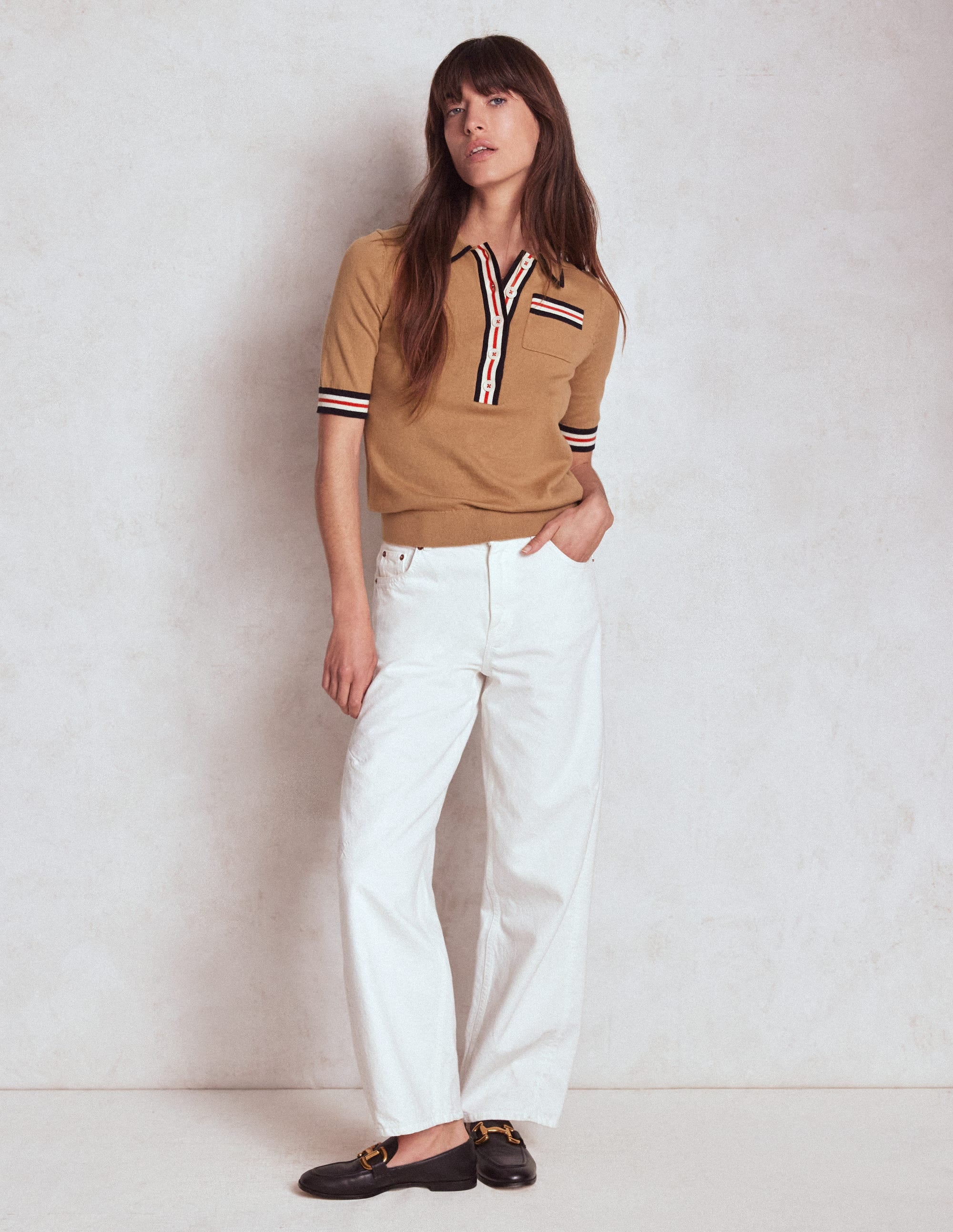 Henley-T-Shirt aus Baumwolle-Camel Meliert - Image 4