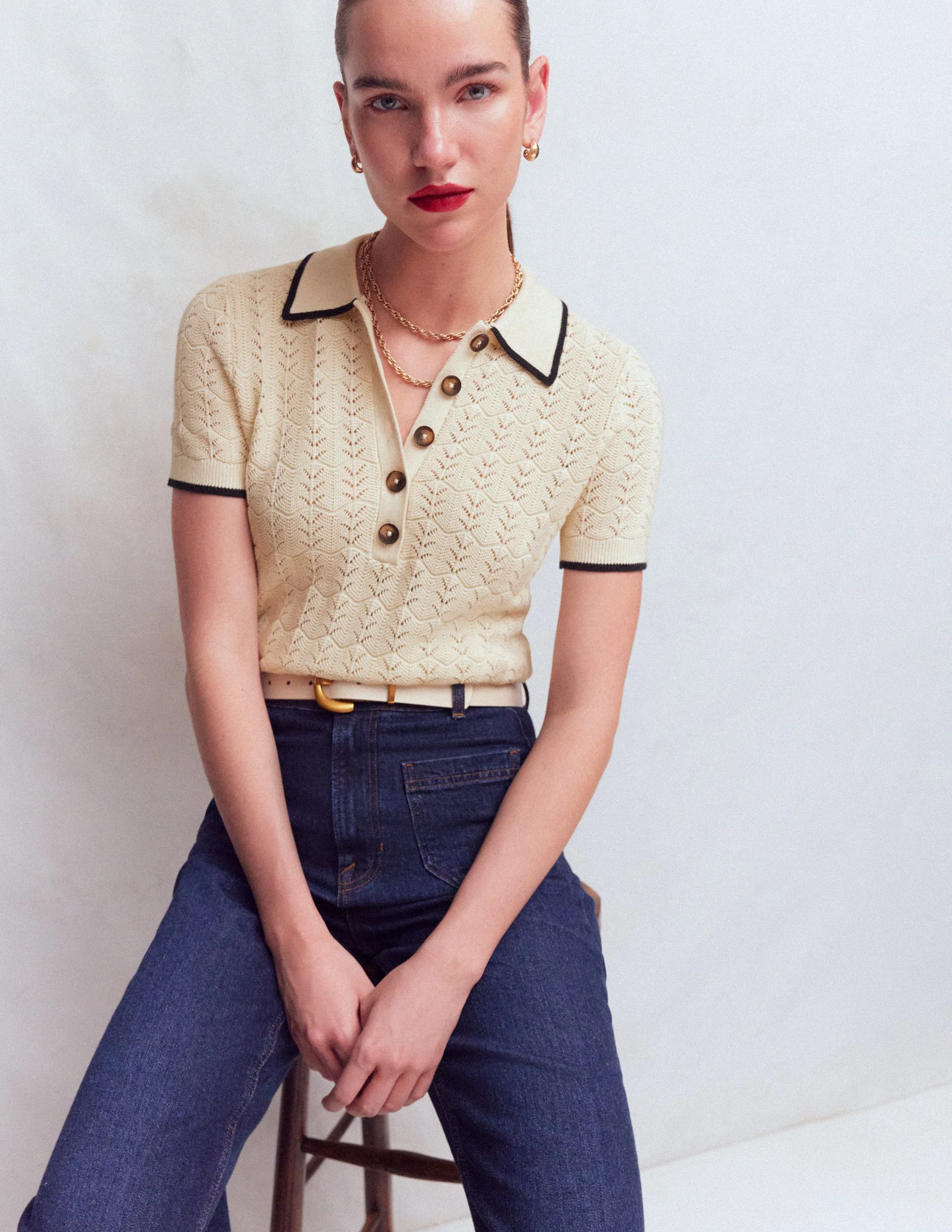 Henley-T-Shirt aus Pointelle-Creme - Image 5
