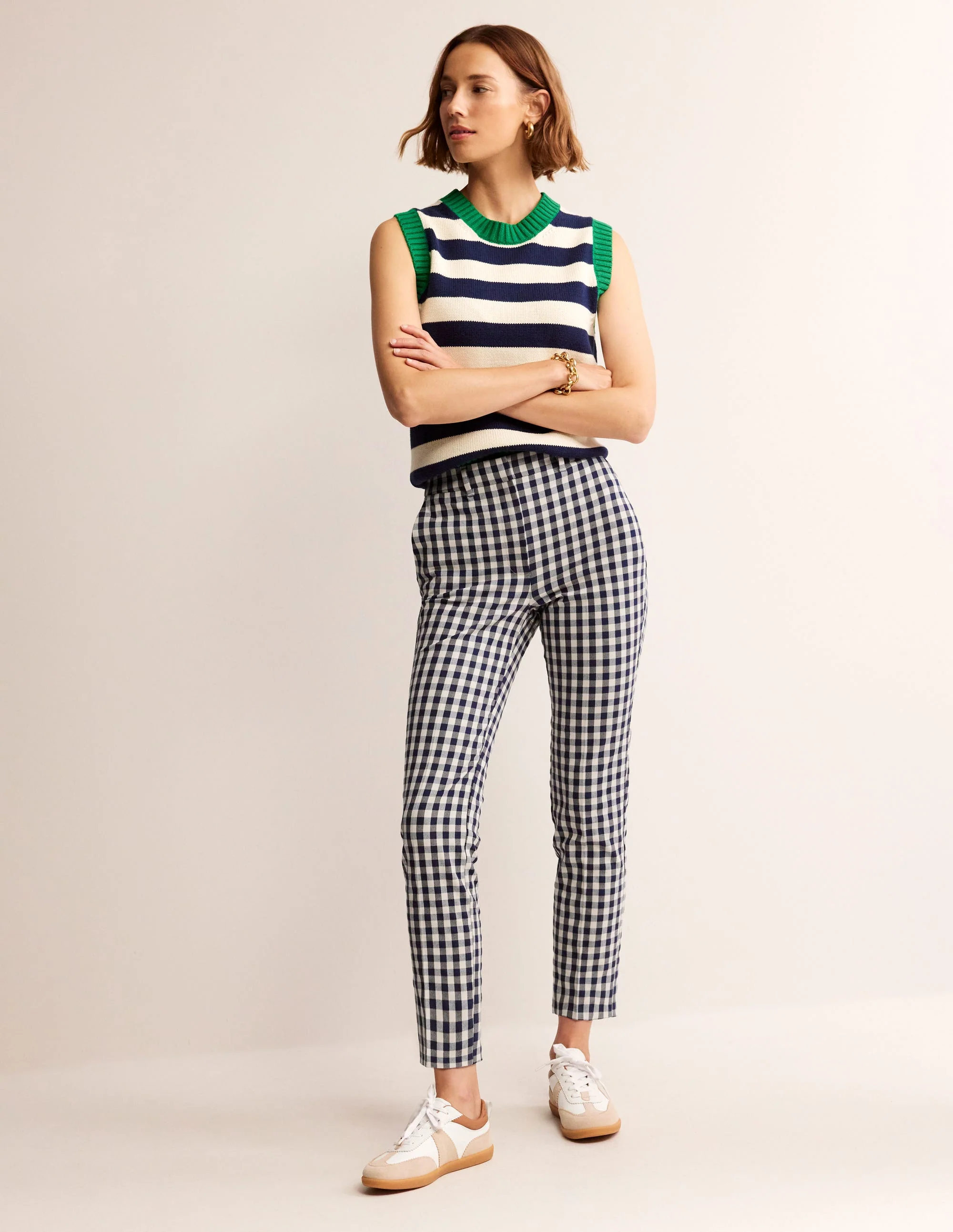 Highgate Hose mit Muster-Marineblau und Steingrau kariert