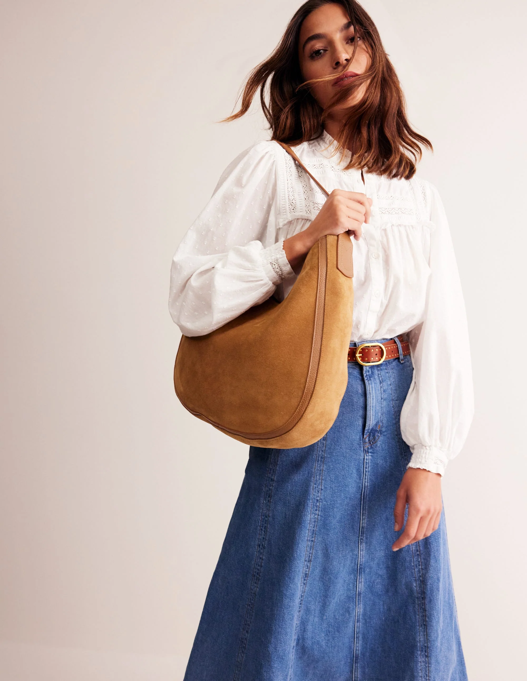 Hobo-Tasche aus Wildleder-Hellbraun - Image 2