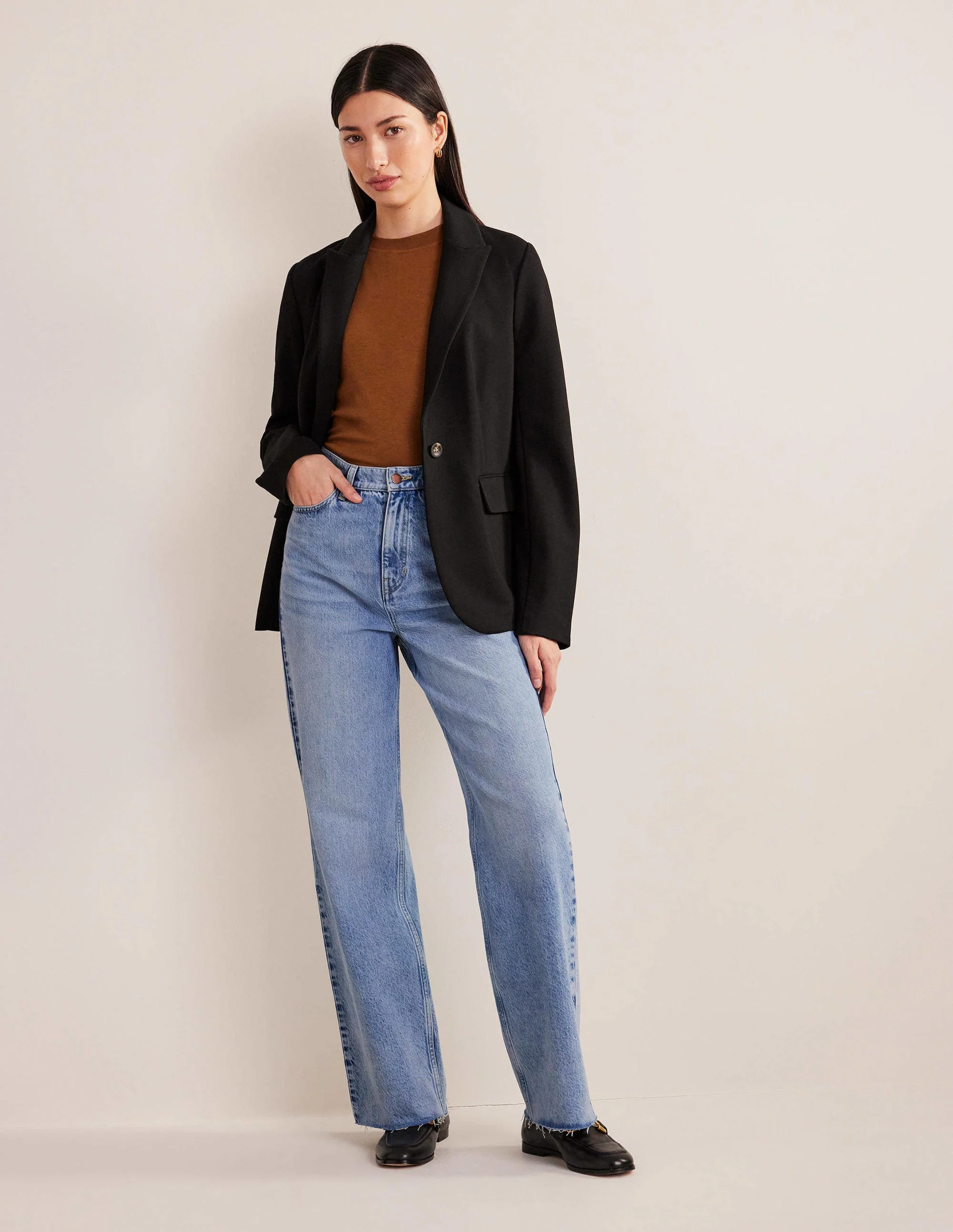 Hoch geschnittene Jeans mit geradem Bein-Helles Vintageblau