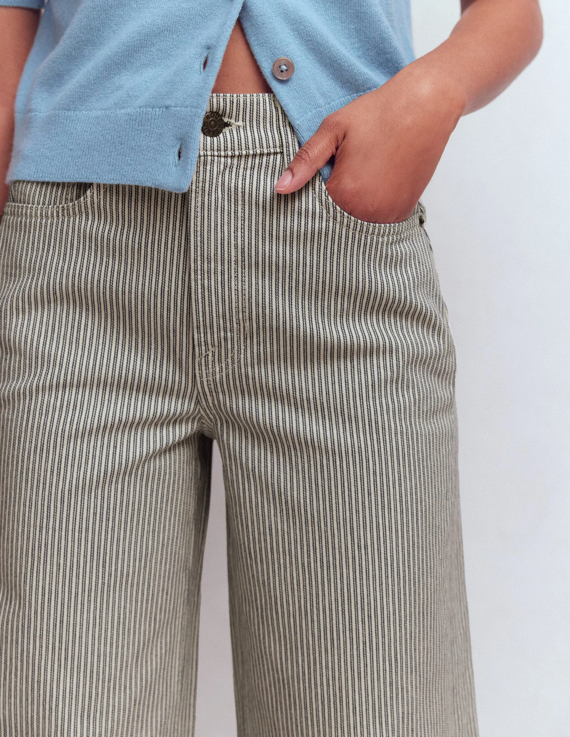 Hoch geschnittene Jeans mit weitem Bein-Blau Streifen - Image 2