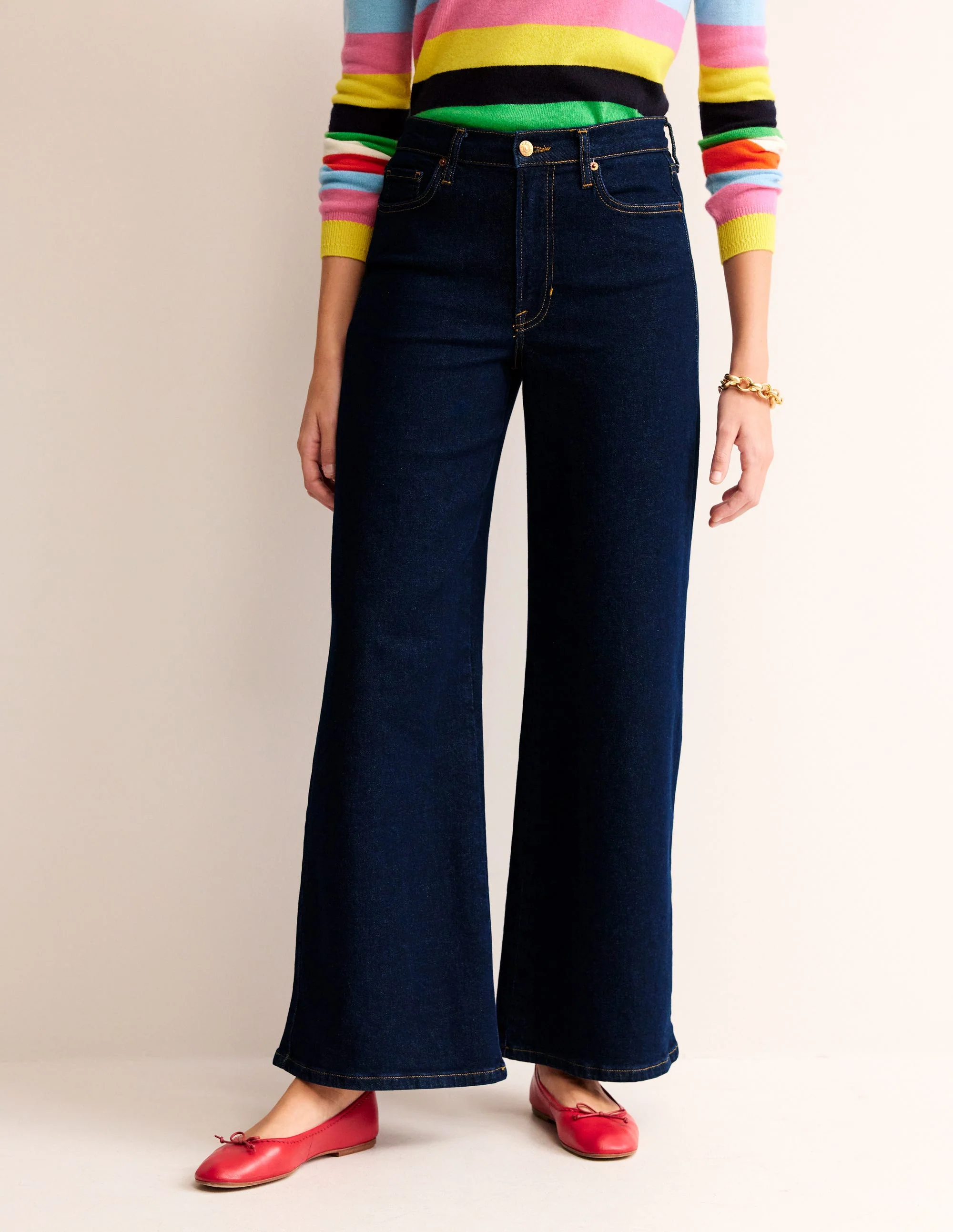 Hoch geschnittene Jeans mit weitem Bein-Indigo - Image 4