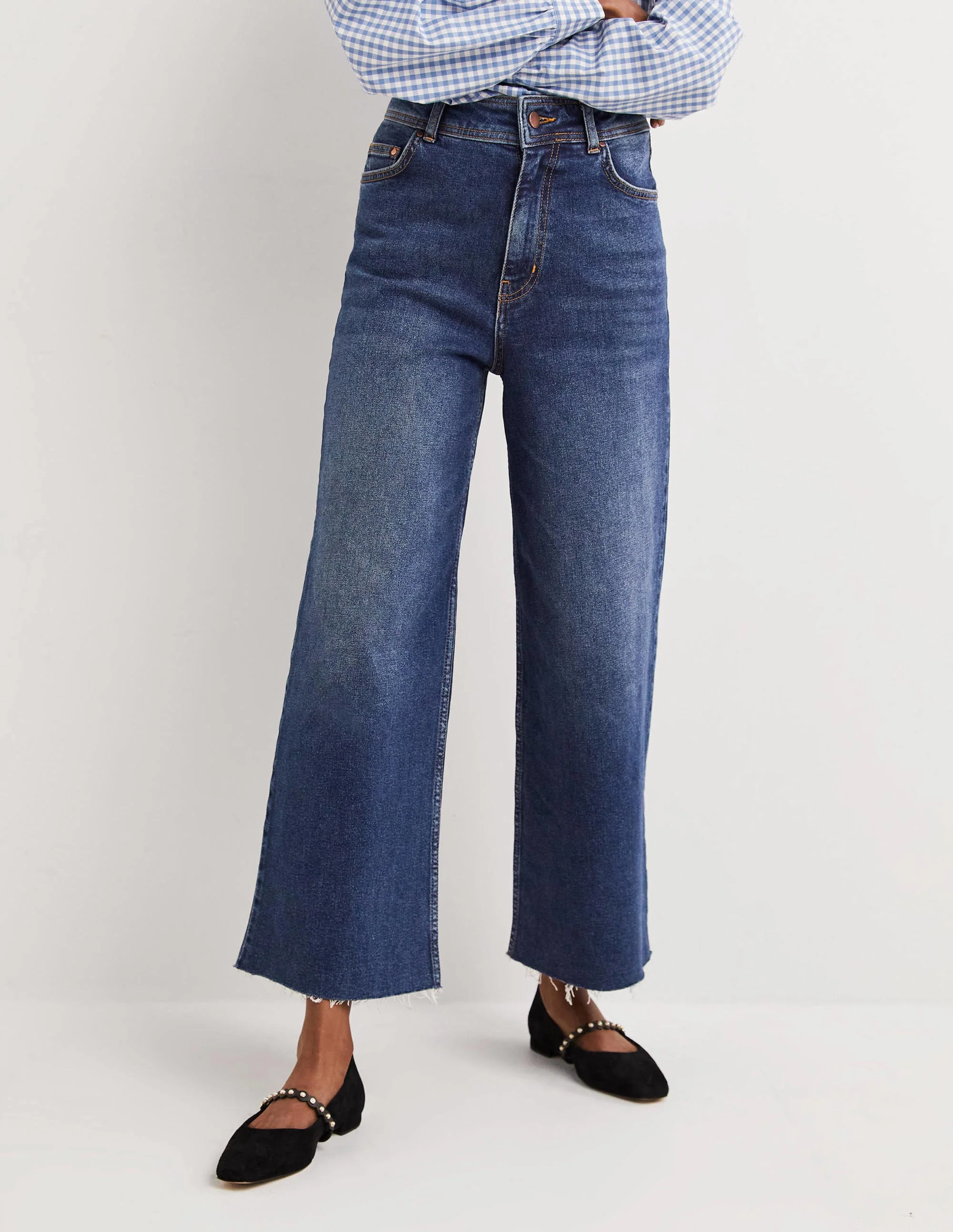 Hoch geschnittene Jeans mit weitem Bein-Mittleres Vintageblau, Beige Waschung - Image 3