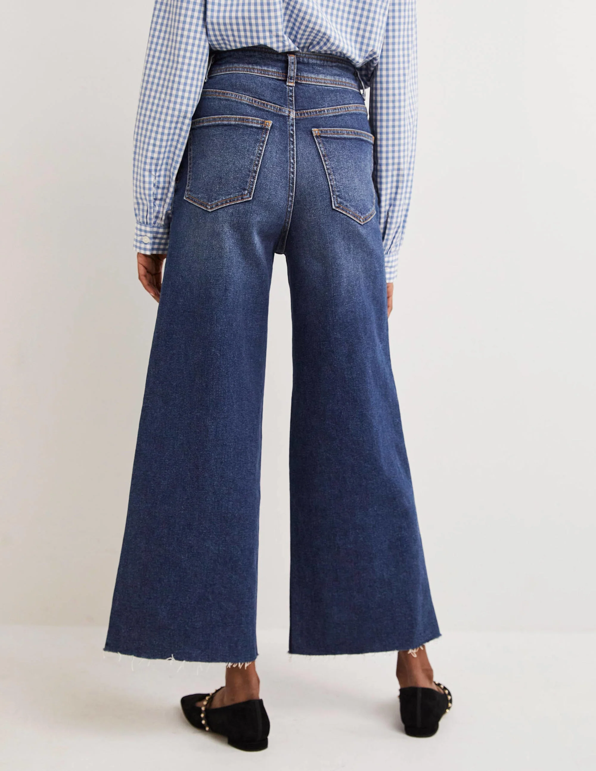 Hoch geschnittene Jeans mit weitem Bein-Mittleres Vintageblau, Beige Waschung - Image 4