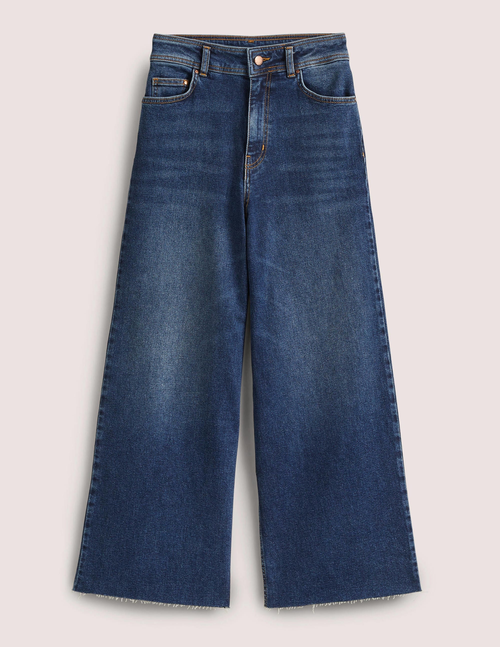 Hoch geschnittene Jeans mit weitem Bein-Mittleres Vintageblau, Beige Waschung - Image 5