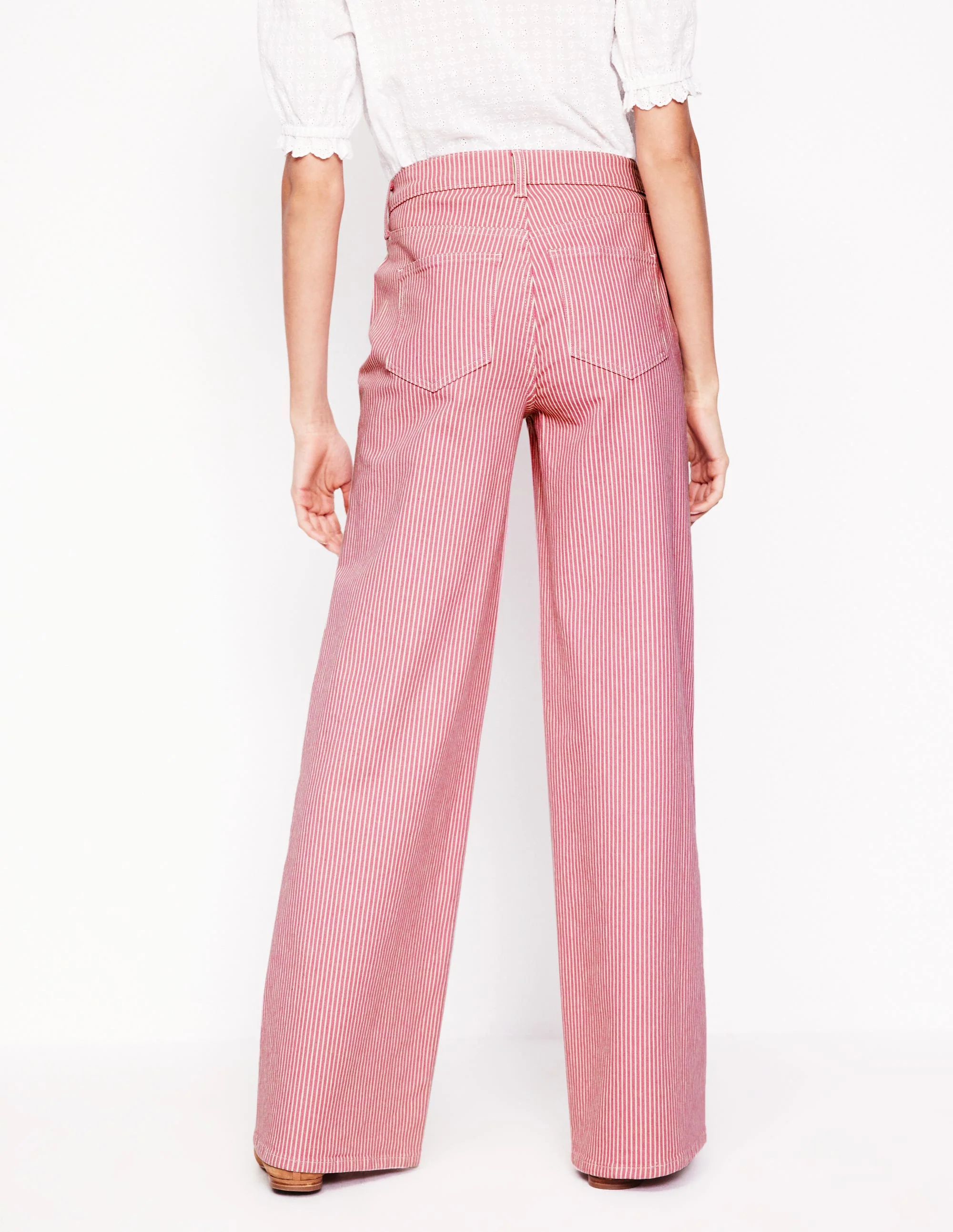 Hoch geschnittene Jeans mit weitem Bein-Rosa mit Streifen - Image 4