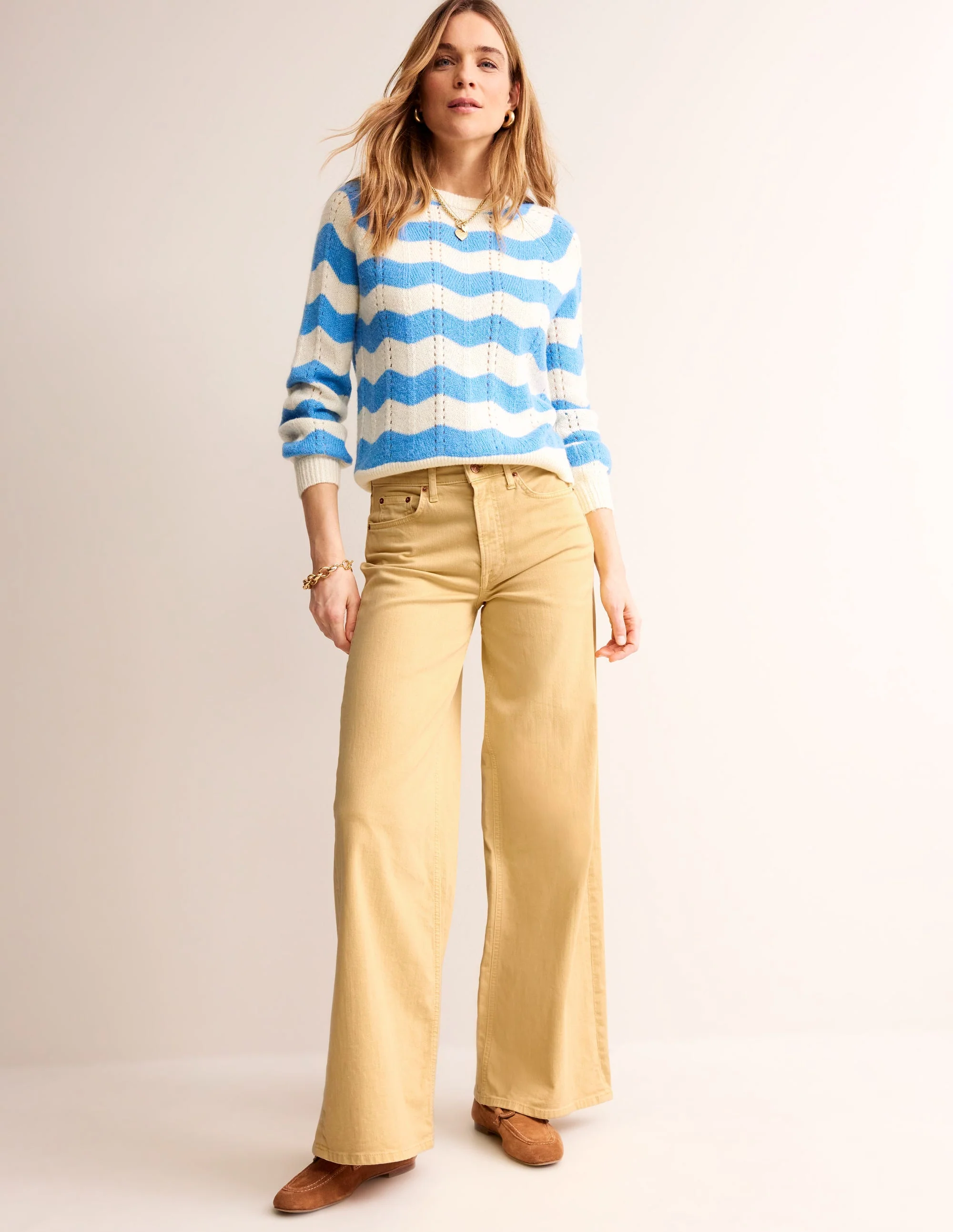 Hoch geschnittene Jeans mit weitem Bein-Zitronengelb