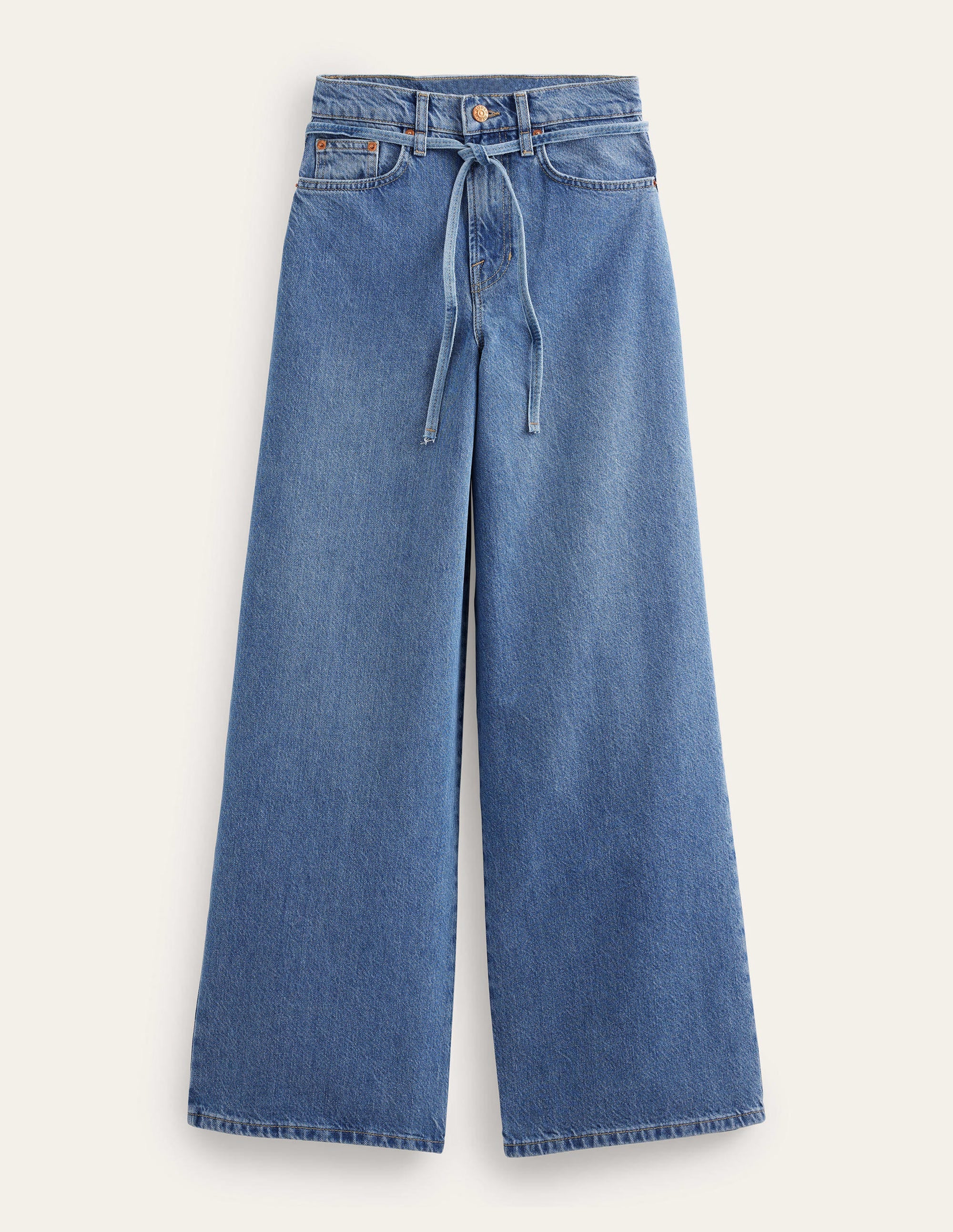 Hoch geschnittene, lässige Jeans mit weitem Bein-Mittleres Indigoblau - Image 6