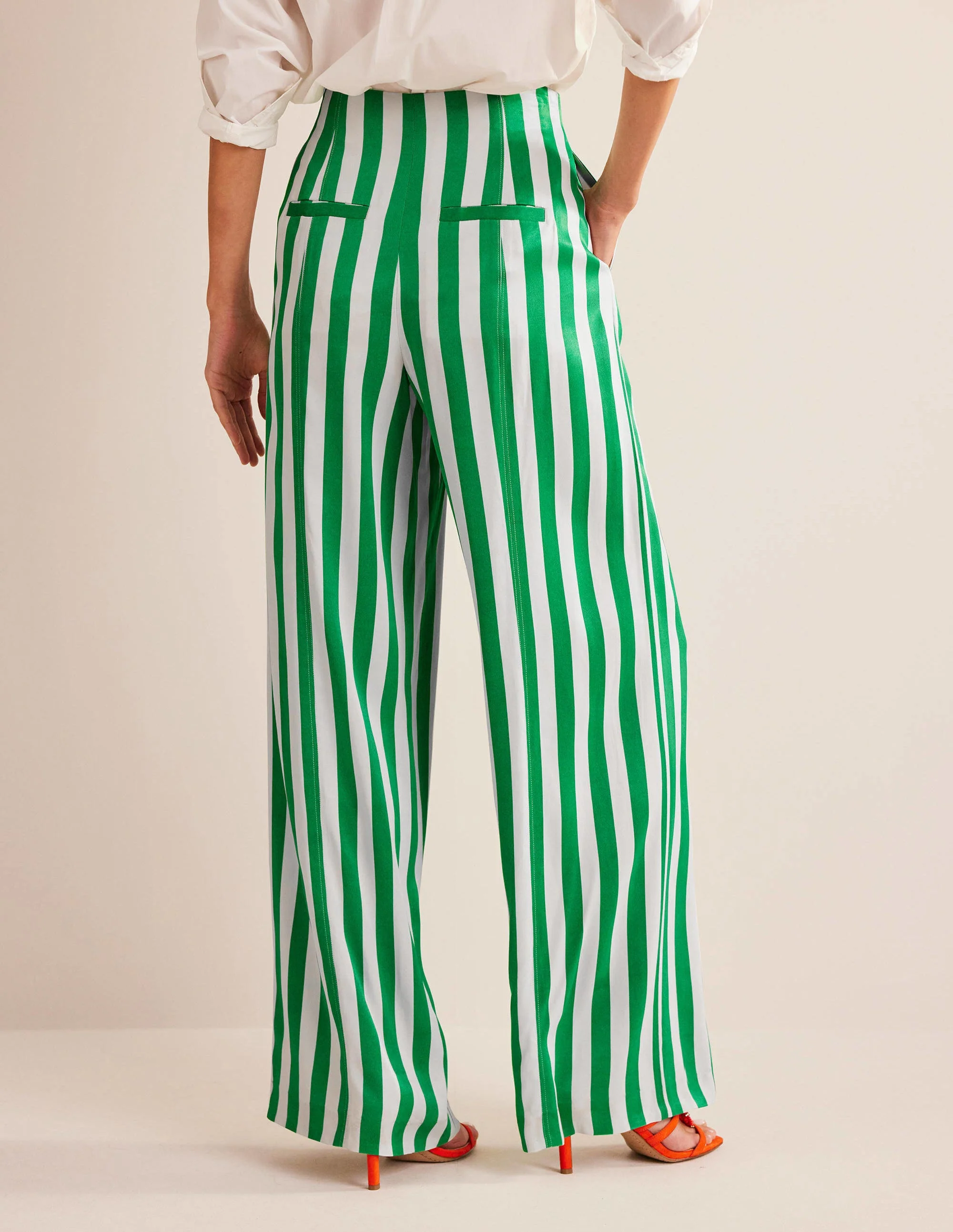 Hoch geschnittene Palazzo-Hose-Sattes Smaragdgrün, Gestreift - Image 3