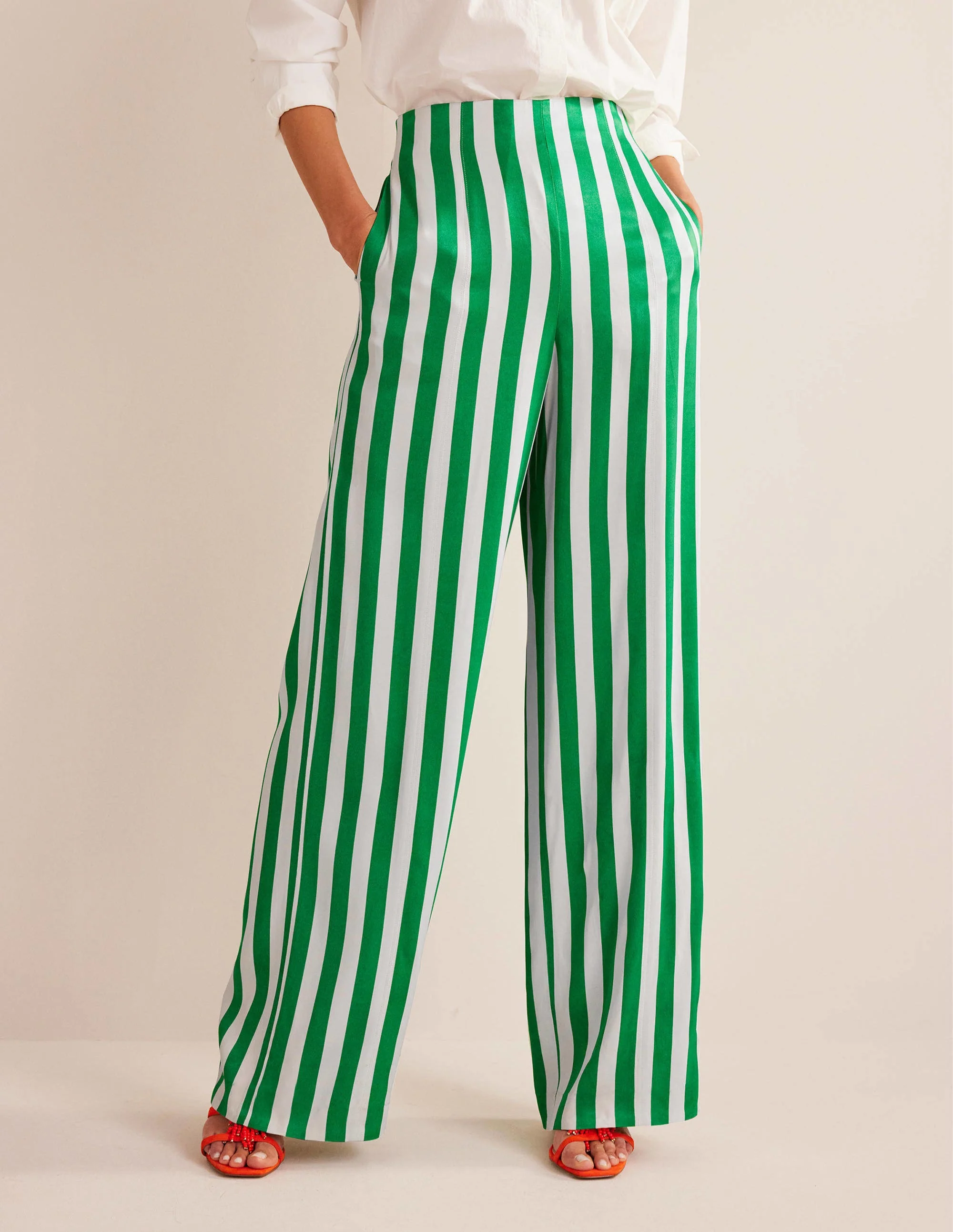 Hoch geschnittene Palazzo-Hose-Sattes Smaragdgrün, Gestreift - Image 4