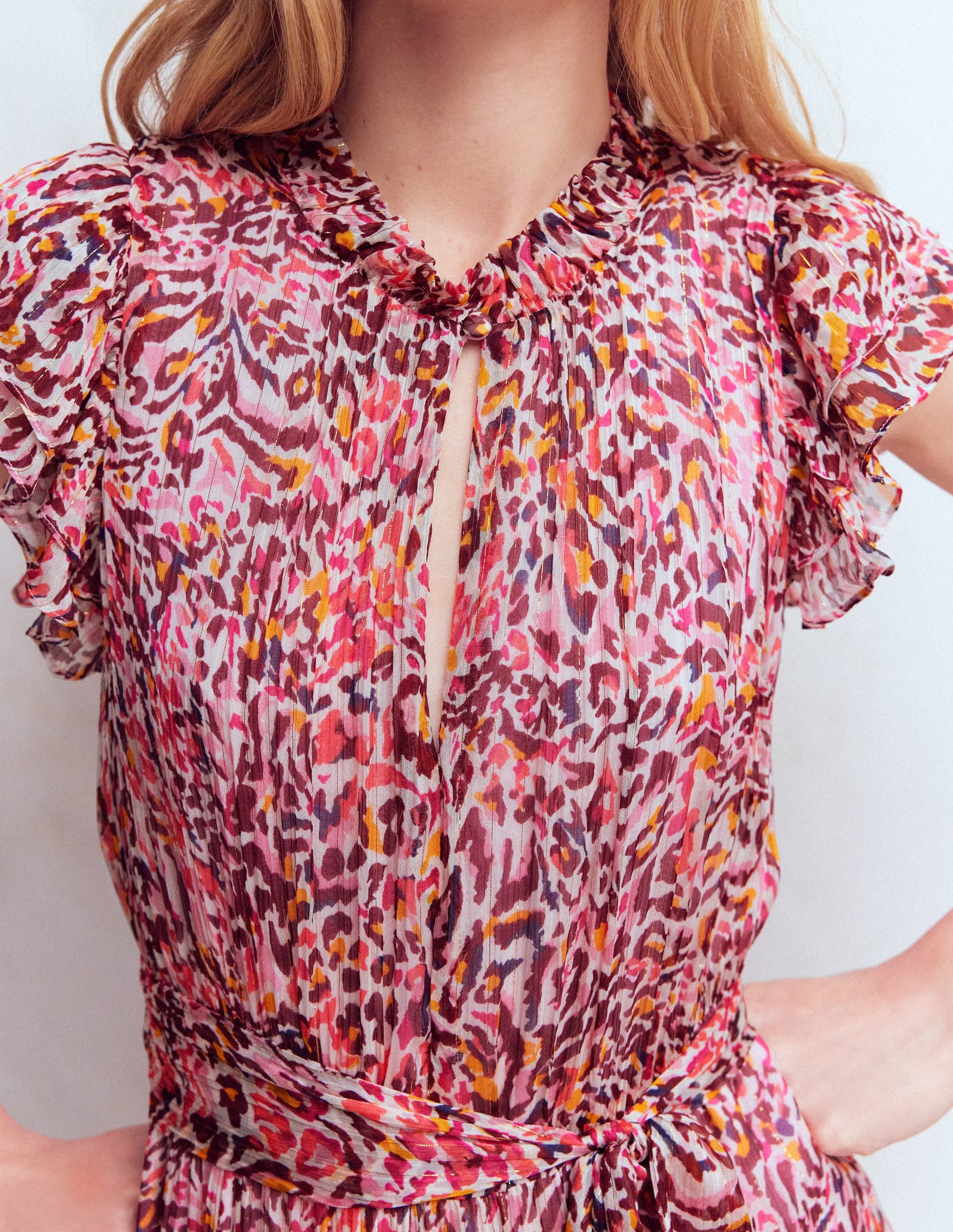 Hochgeschlossenes, ärmelloses Kleid-Bunt Leopardenmuster - Image 3