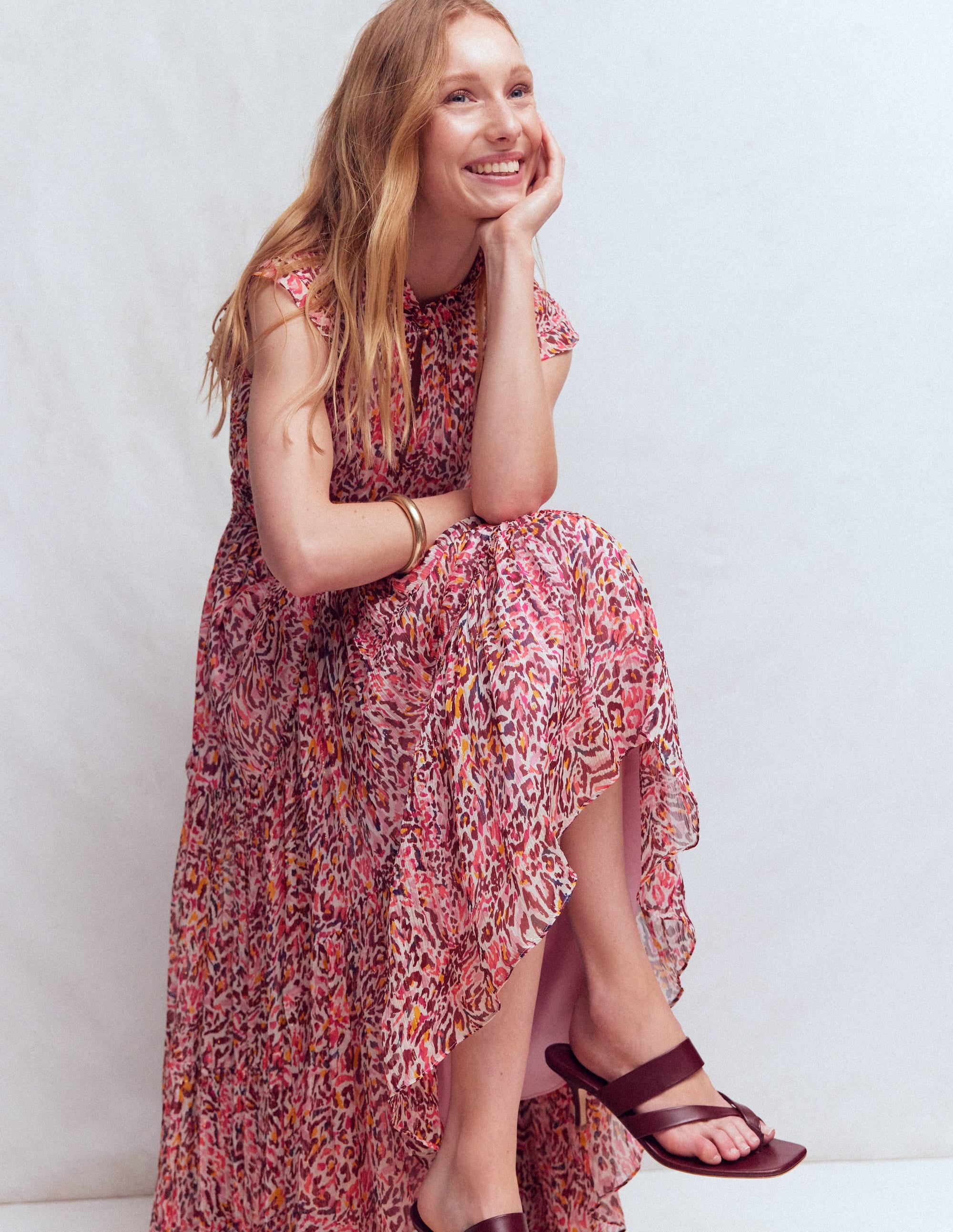 Hochgeschlossenes, ärmelloses Kleid-Bunt Leopardenmuster - Image 5
