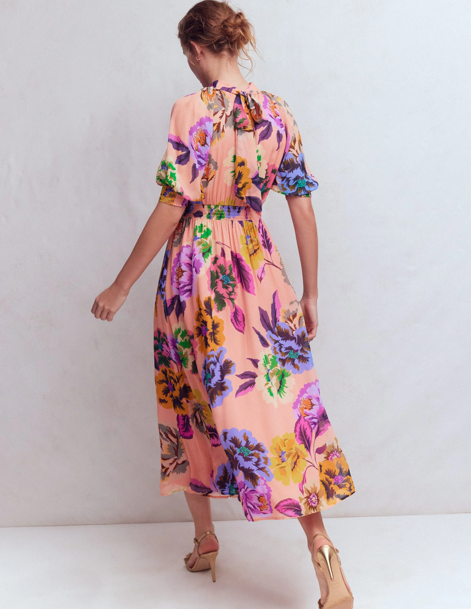 Hochgeschlossenes Kleid mit Blousonärmeln-Bunt Opulente Blüten - Image 3
