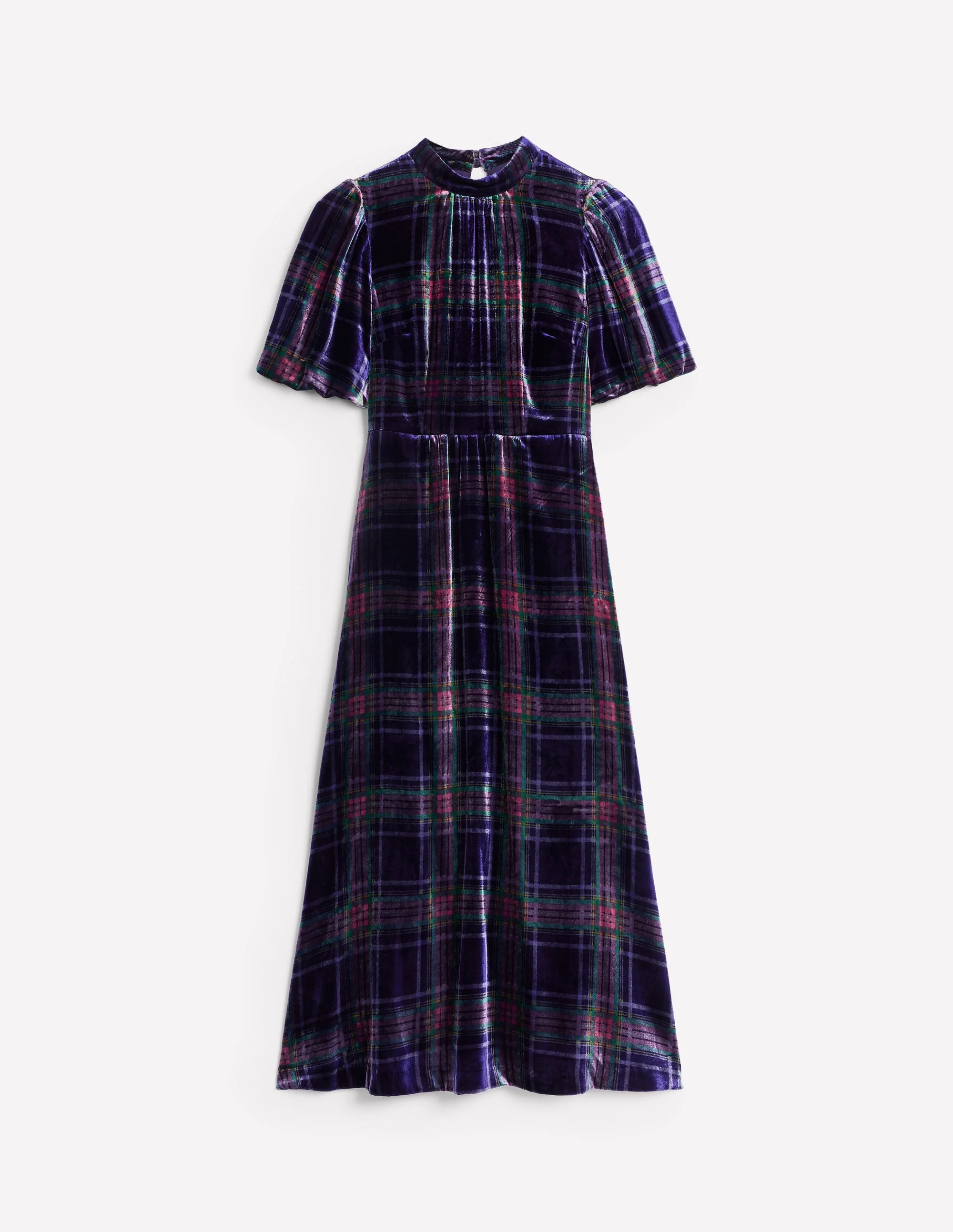 Hochgeschlossenes Samtkleid-Marineblau und Rot kariert - Image 6