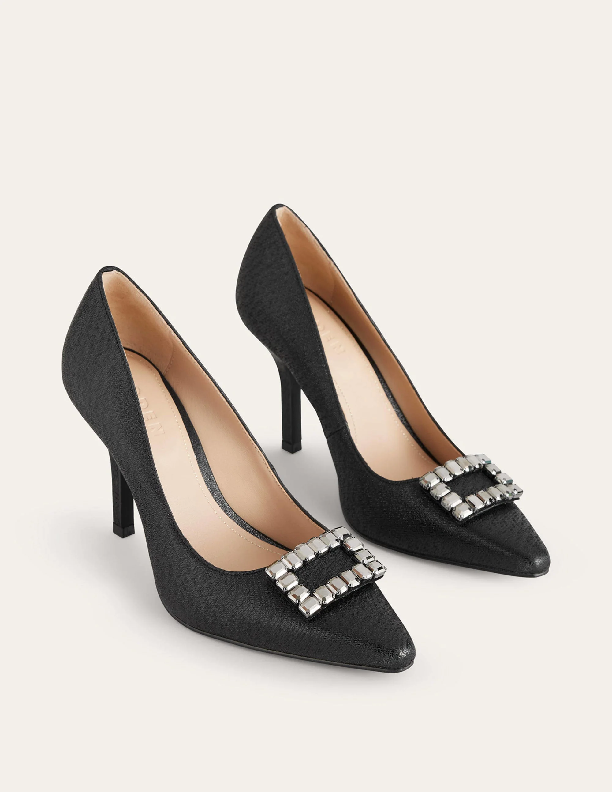 Hochhackige Schuhe mit Schmuckbesatz-Schwarz-Metallic - Image 3