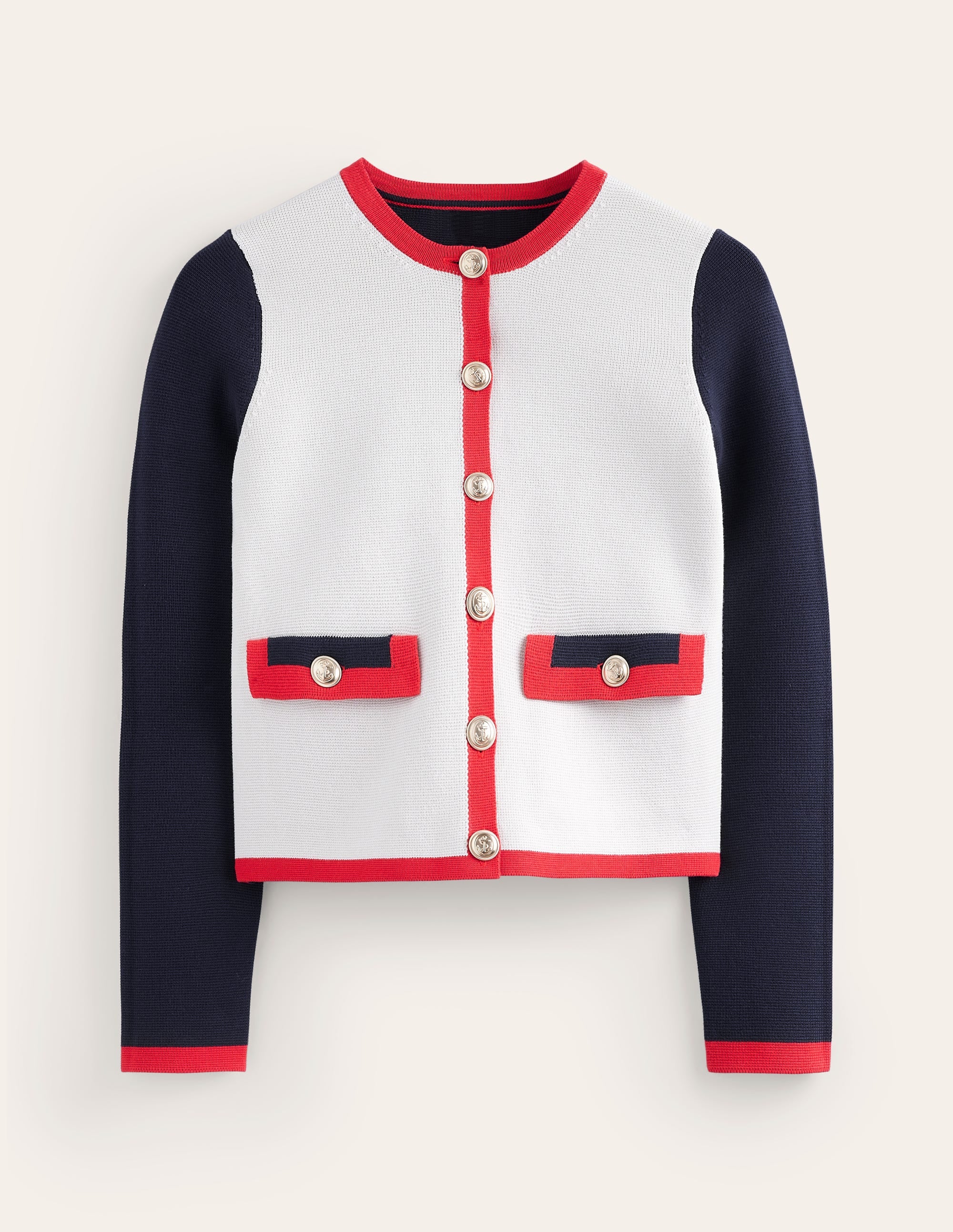 Holly Cardigan-Naturweiß/ Marineblau/ Rot - Image 5