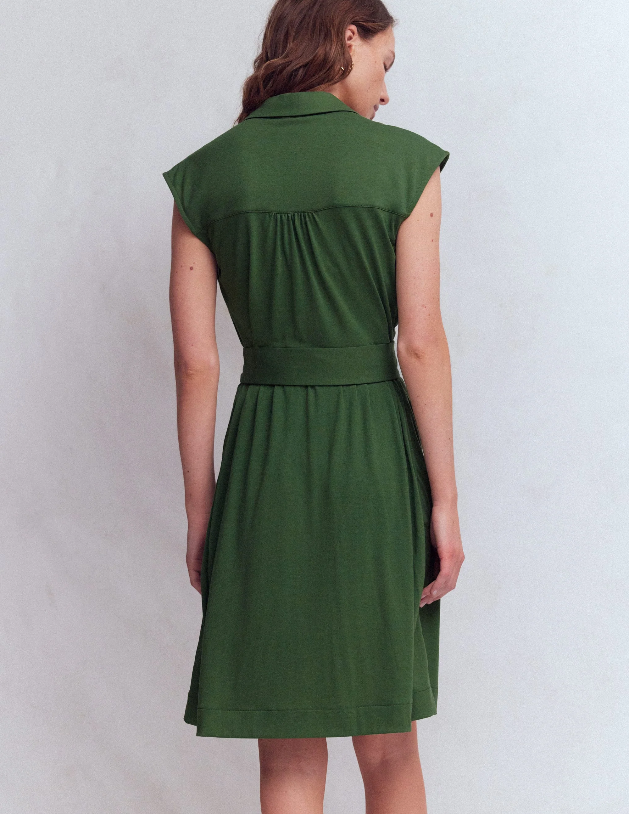 Honor Kurzes Jersey-Hemdblusenkleid-Ackerbohnengrün - Image 3