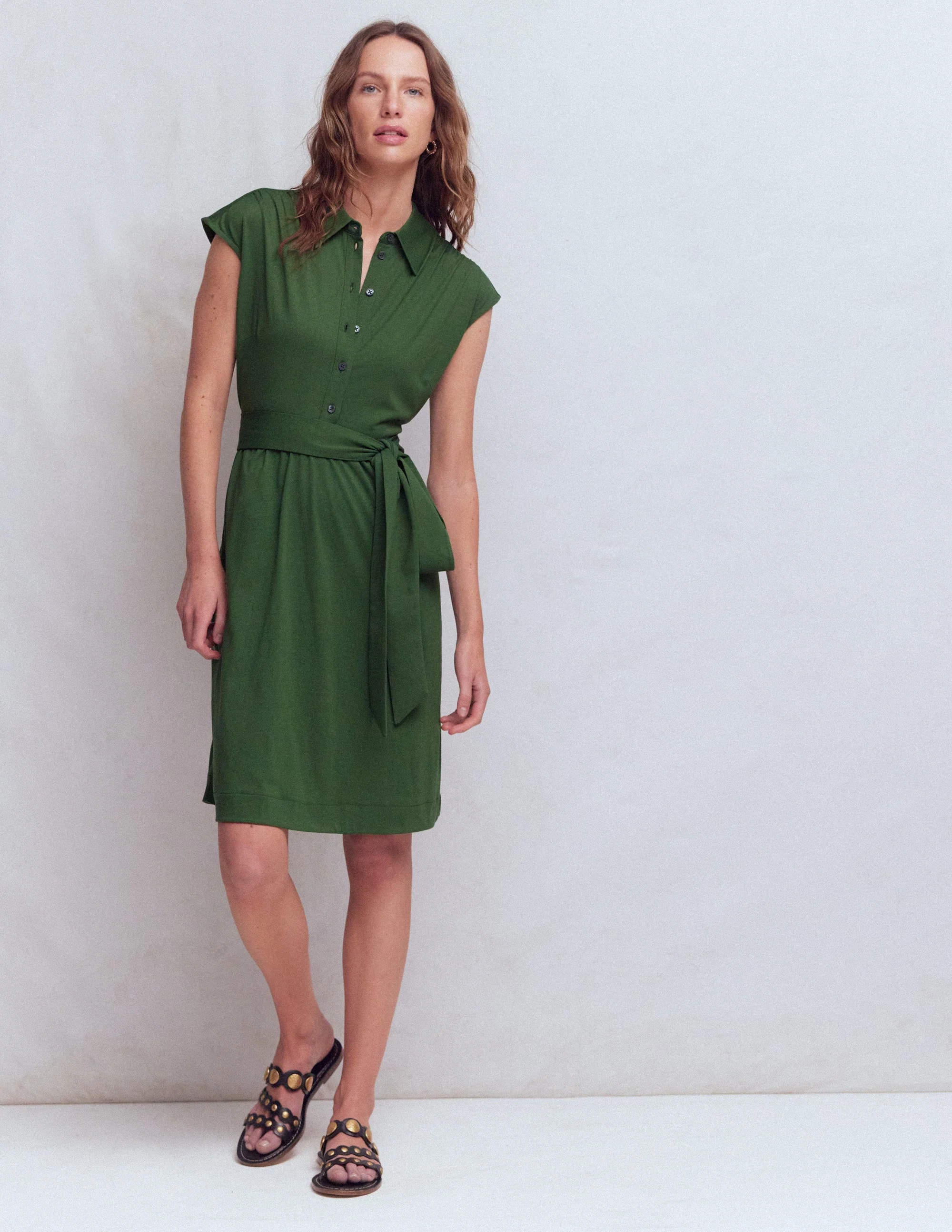 Honor Kurzes Jersey-Hemdblusenkleid-Ackerbohnengrün - Image 4
