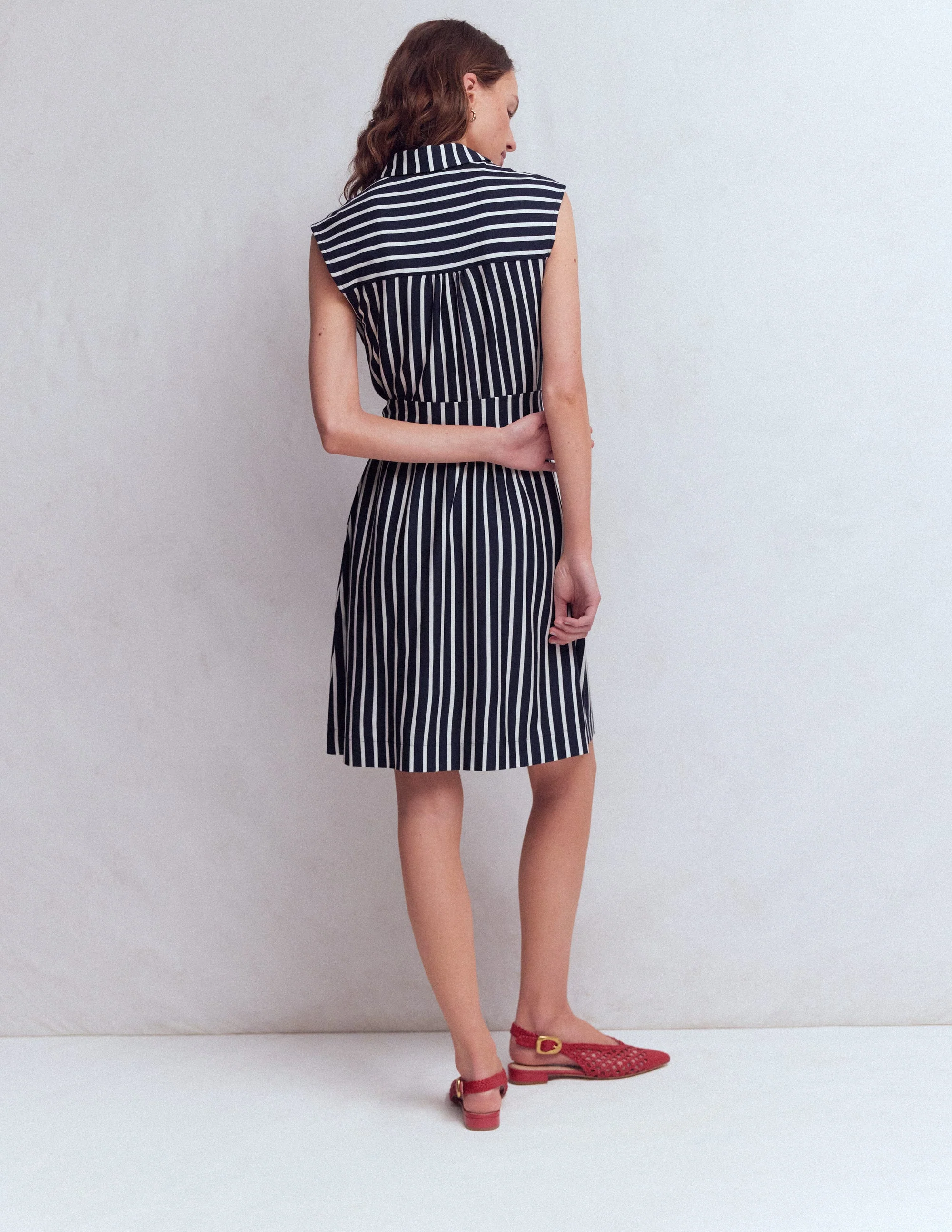 Honor Kurzes Jersey-Hemdblusenkleid-Marineblau und Weiß Streifen - Image 3