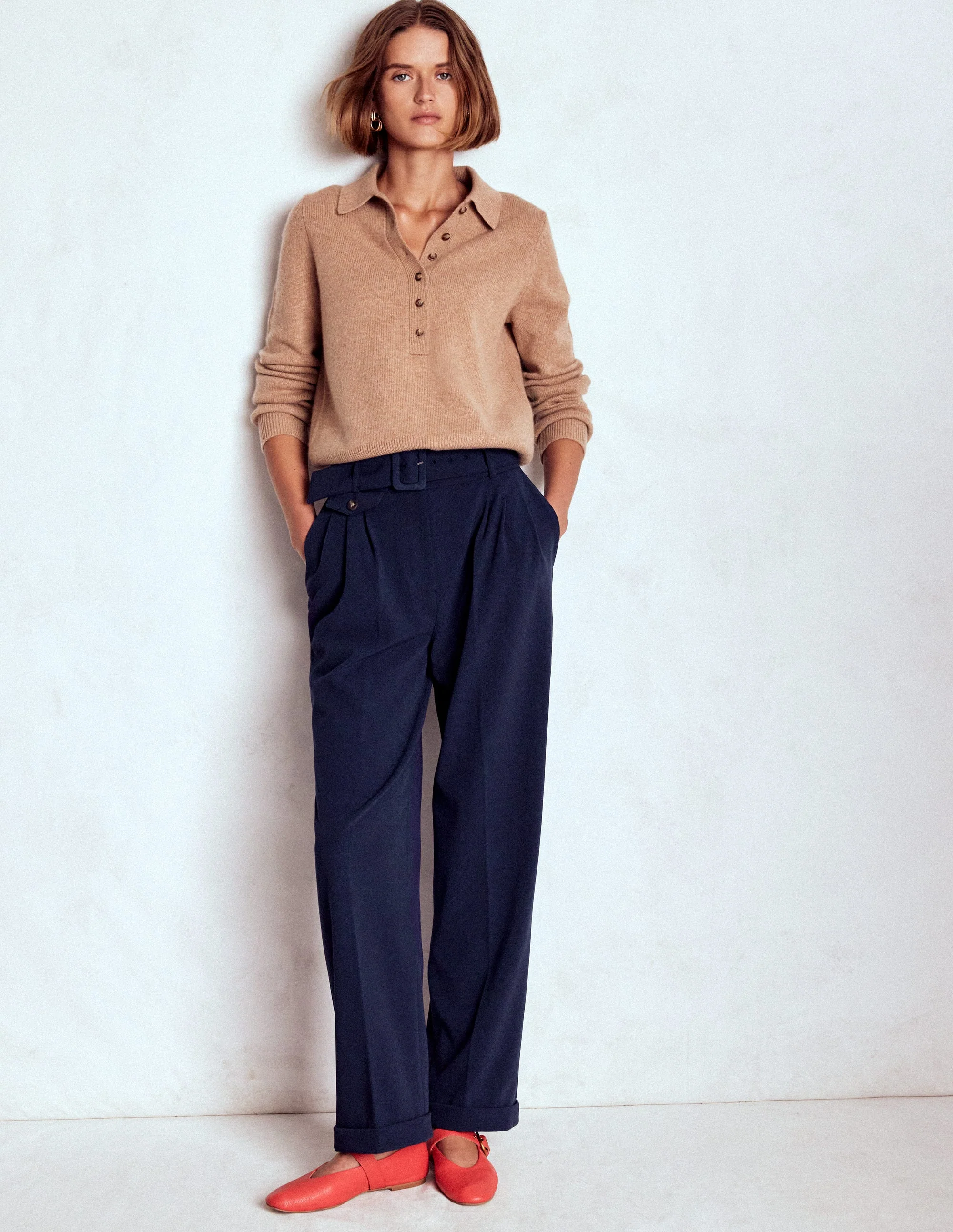 Hose mit Faltendetail vorn-Marineblau