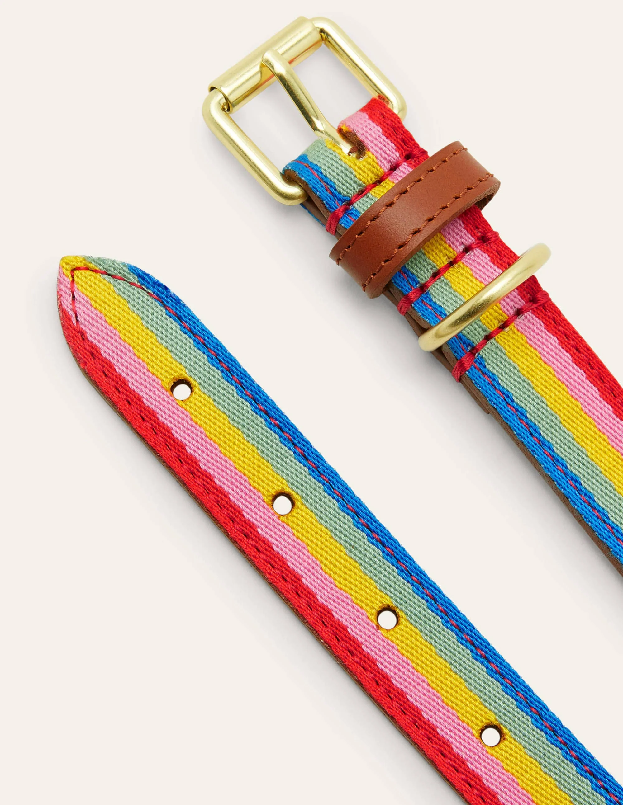Hundehalsband aus Leder-Hellbraun/Bunt, Gestreift - Image 2