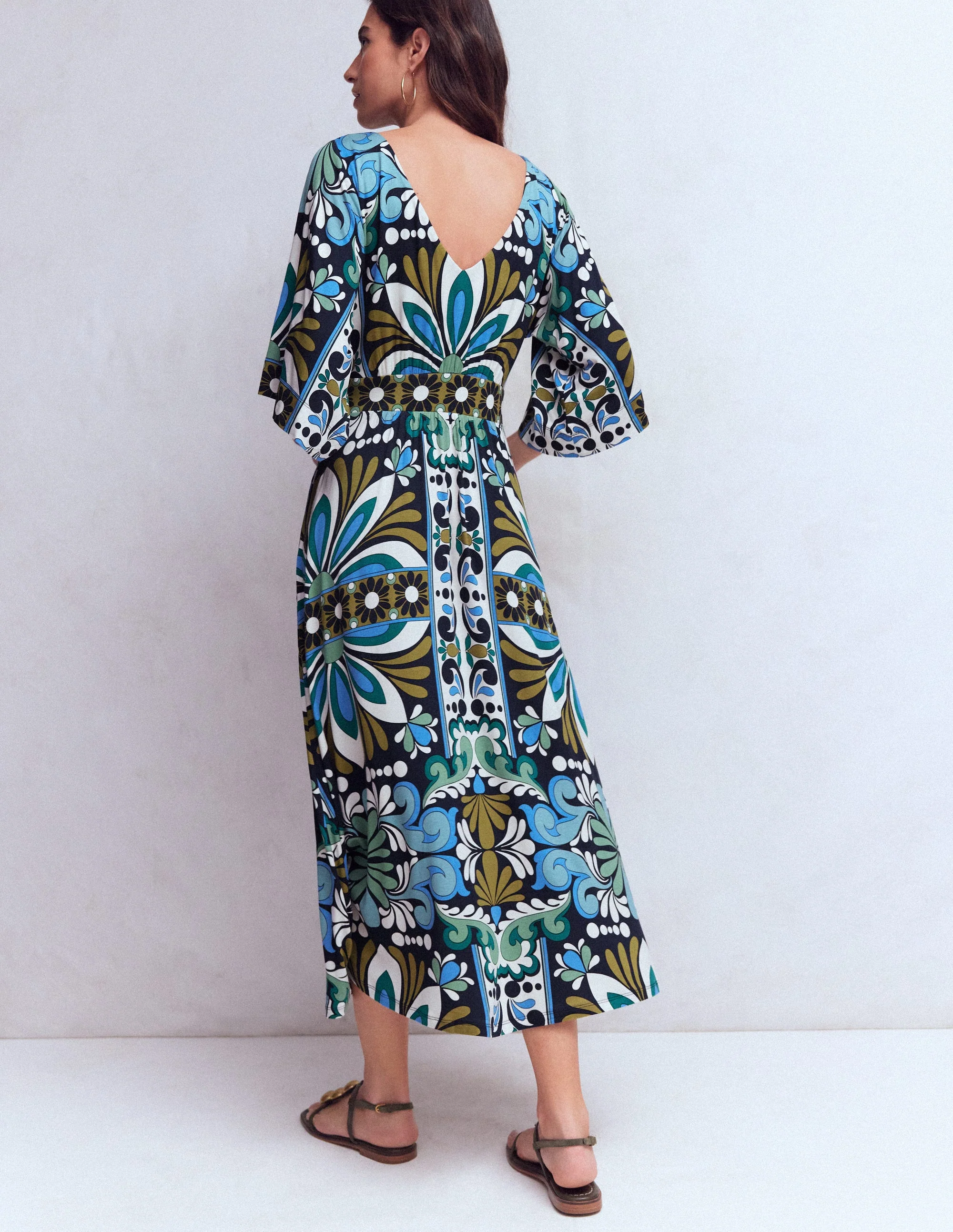 Imelda Jersey-Kimonokleid-Marineblau, Blütengobelin - Image 4