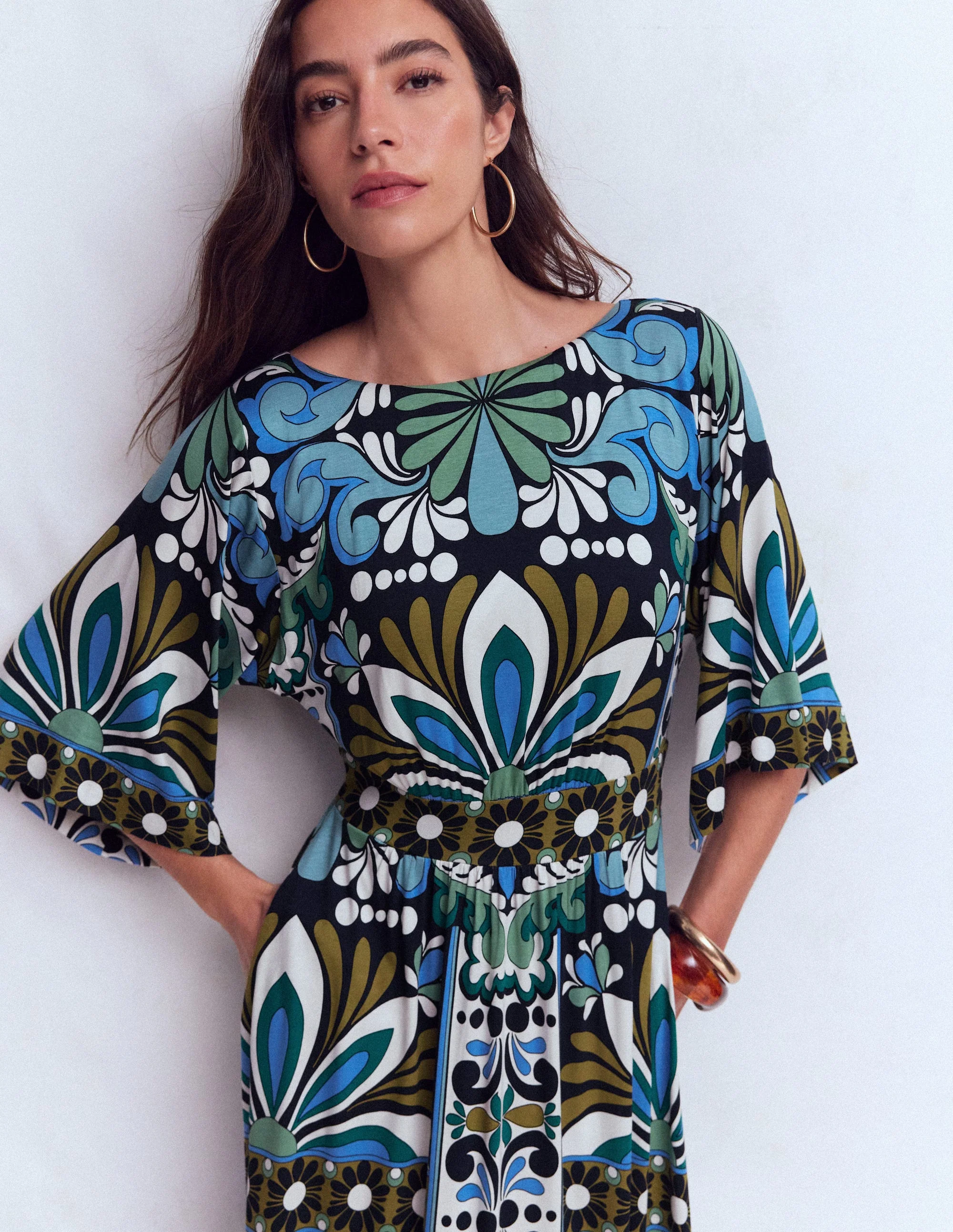 Imelda Jersey-Kimonokleid-Marineblau, Blütengobelin - Image 6